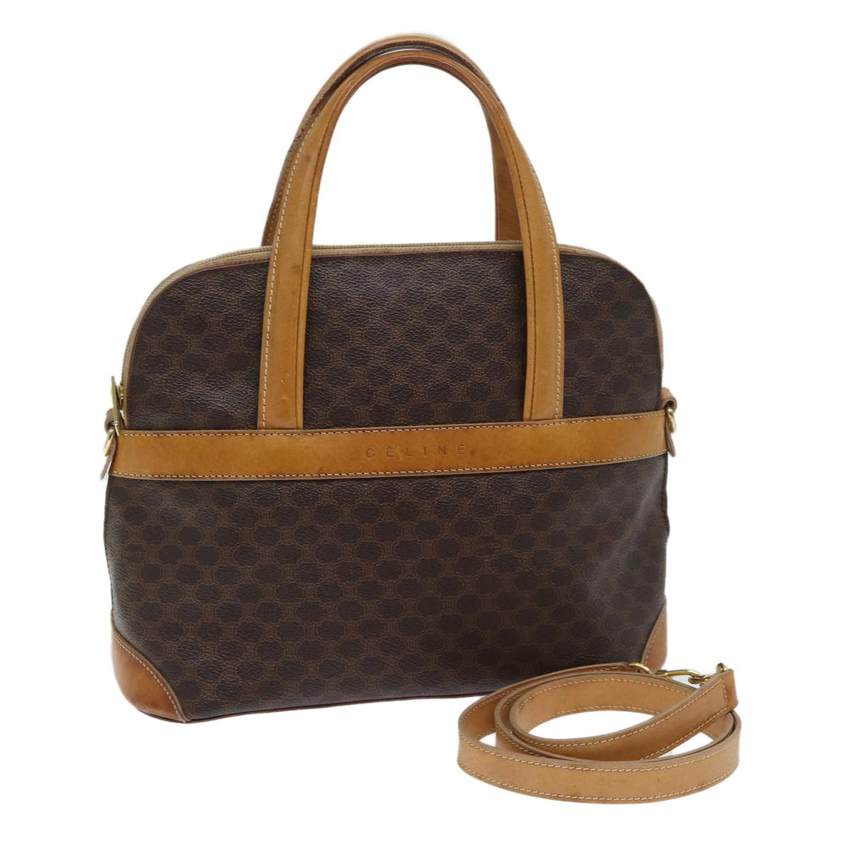 Celine Vintage Macadam Handbag Canvas And Leather Brown Canvas Handbag