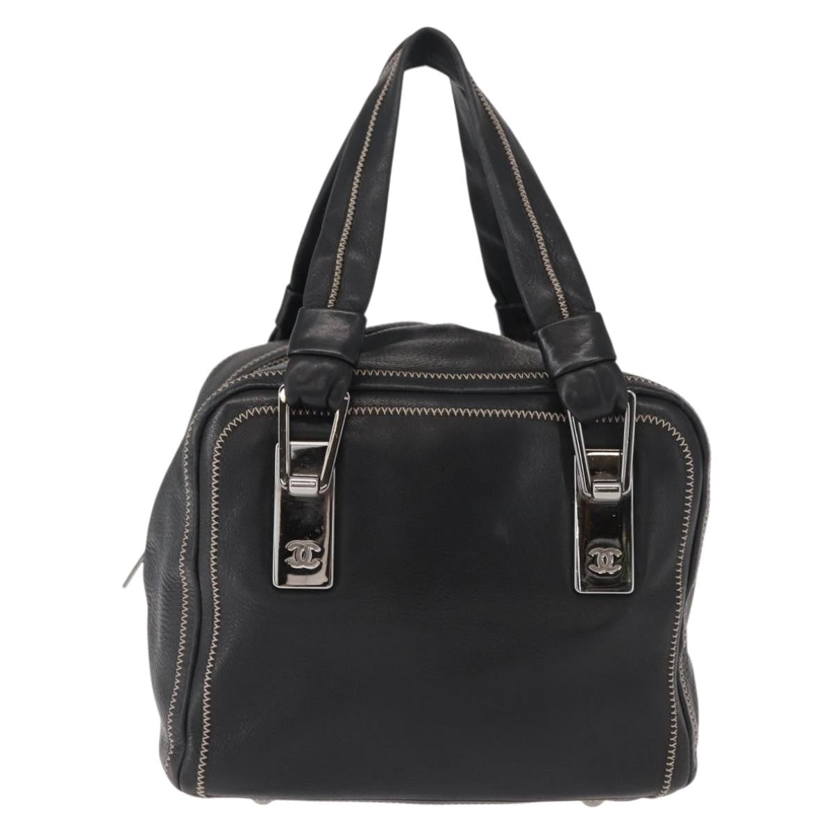 Chanel Cc Bowler Quilted Caviar Black Leather Handbag