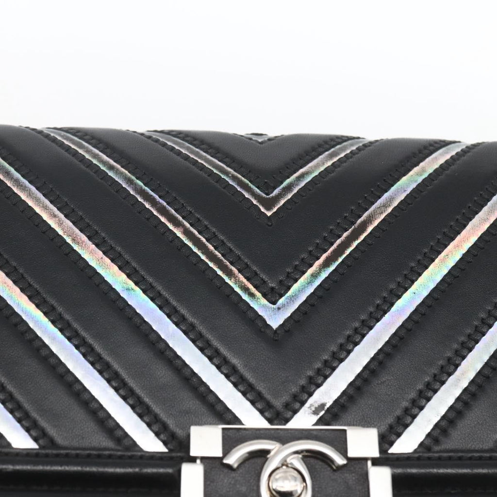 Chanel Boy Flap Bag Chevron Lambskin With Holographic Pvc Black Leather Shoulder Bag Bag