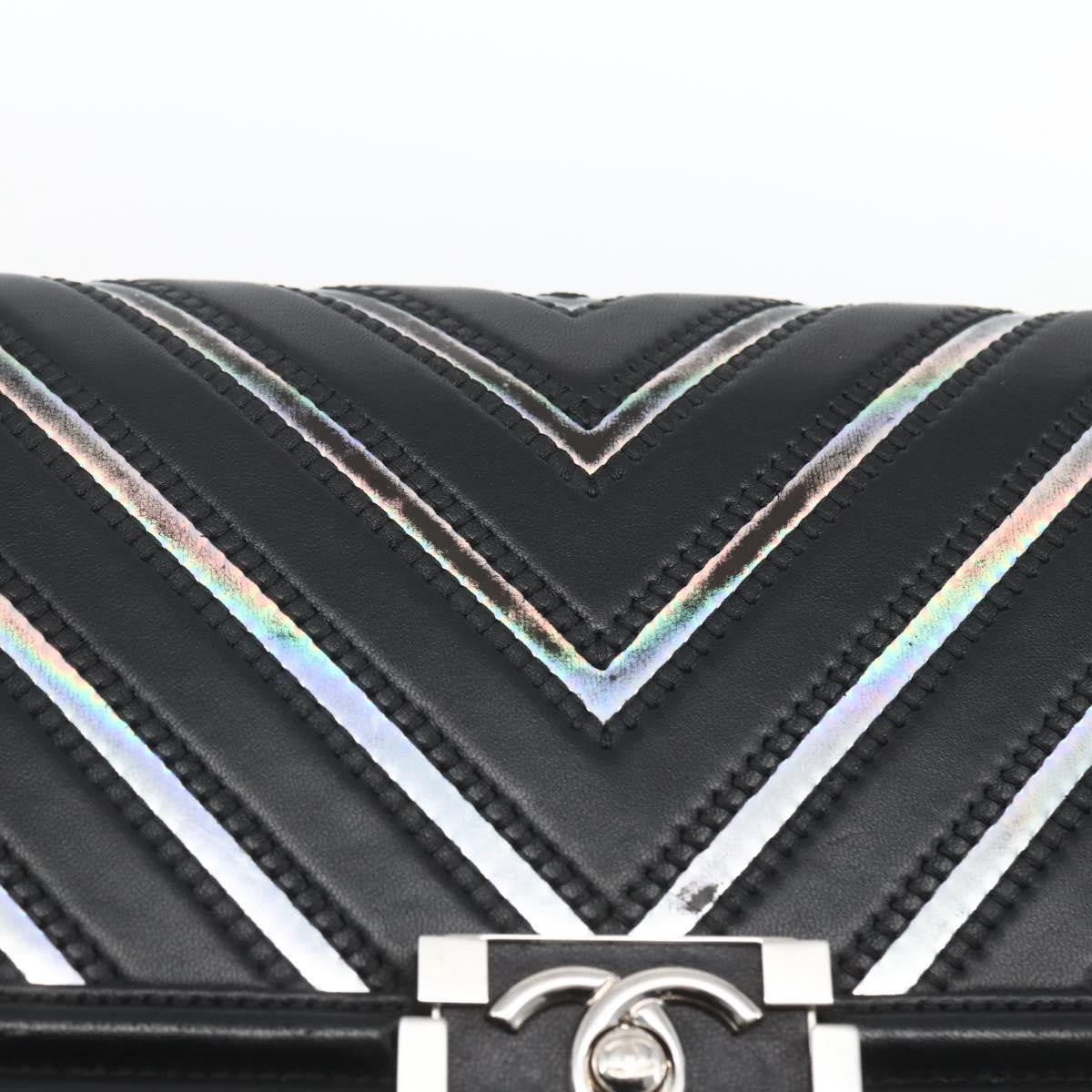 Chanel Boy Flap Bag Chevron Lambskin With Holographic Pvc Black Leather Shoulder Bag Bag