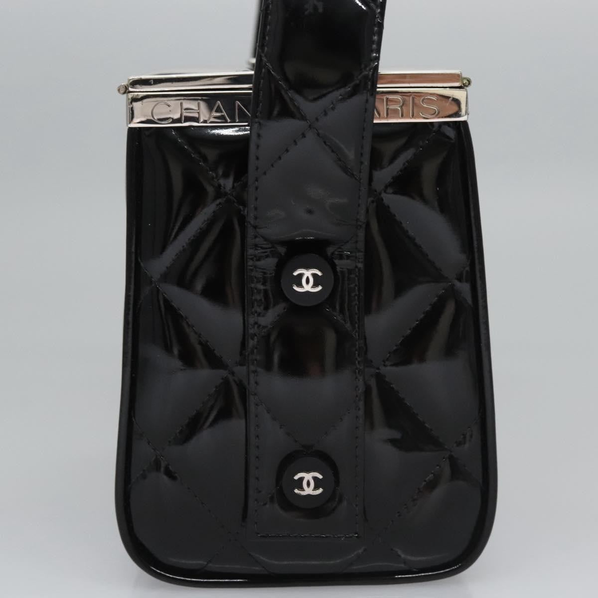 Chanel Vintage Metal Box Bag Quilted Patent Black Patent_Leather Handbag