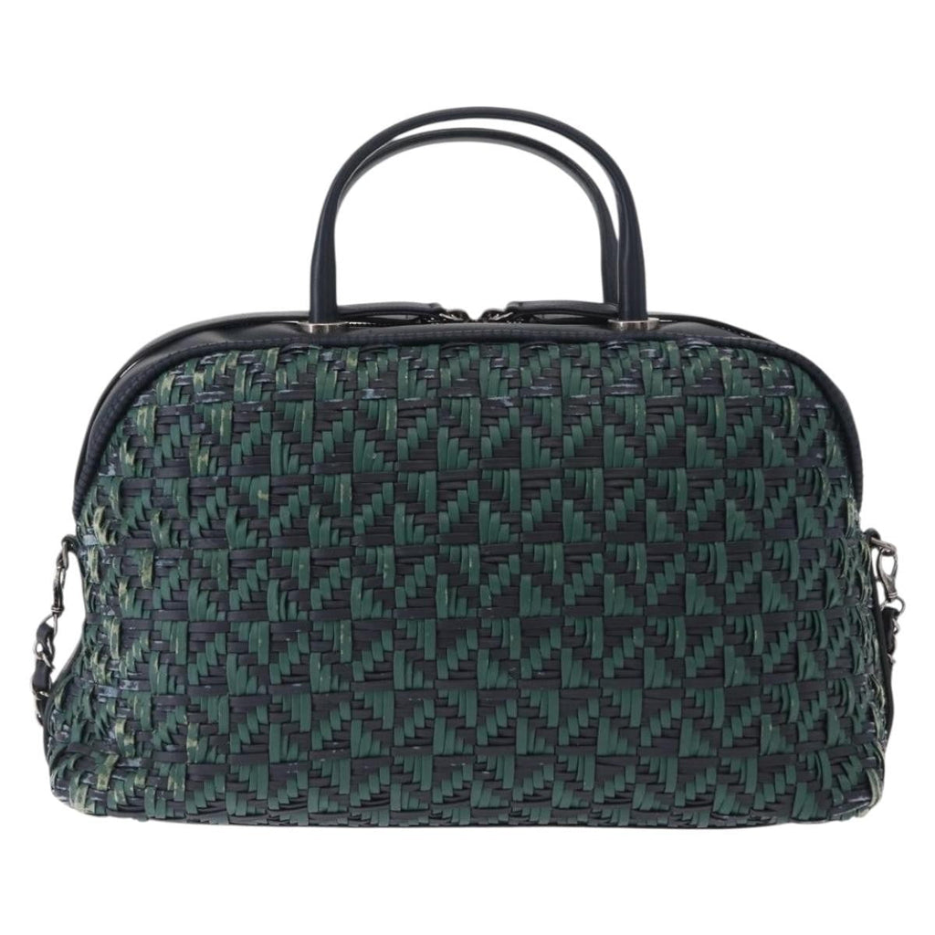 Chanel Convertible Chain Bowler Bag Woven Calfskin Green Leather Handbag