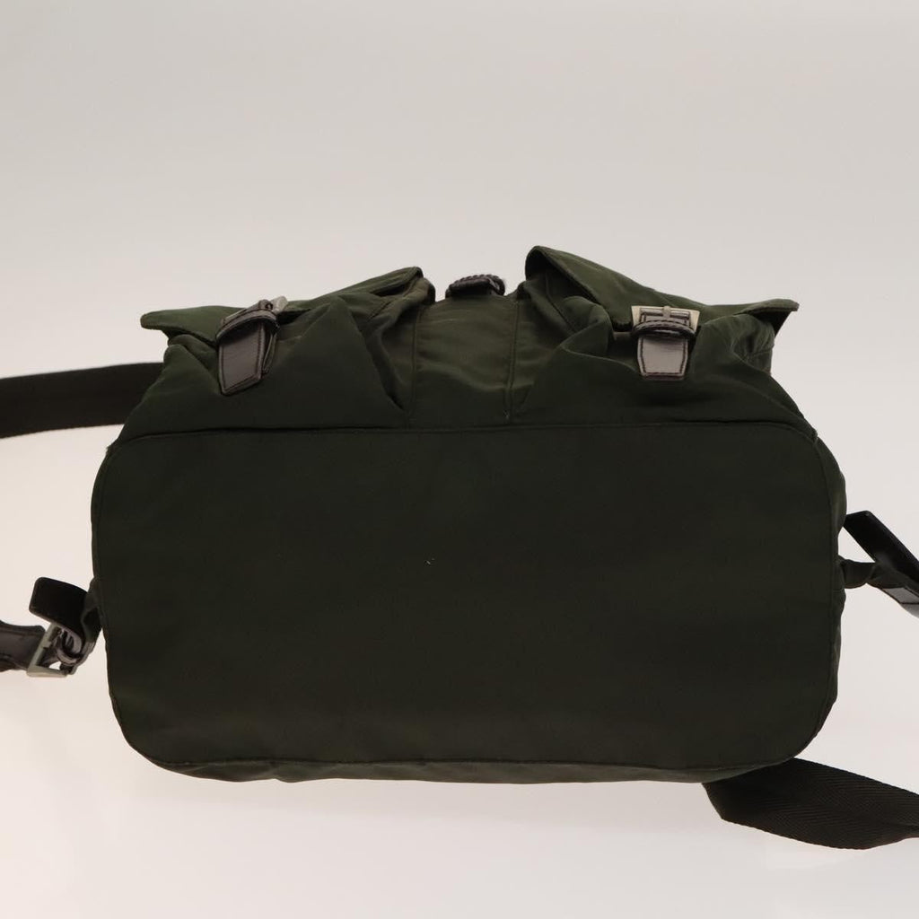 Prada Vela Double Front Pocket Backpack Tessuto With Saffiano Leather Khaki Nylon Backpack Bag