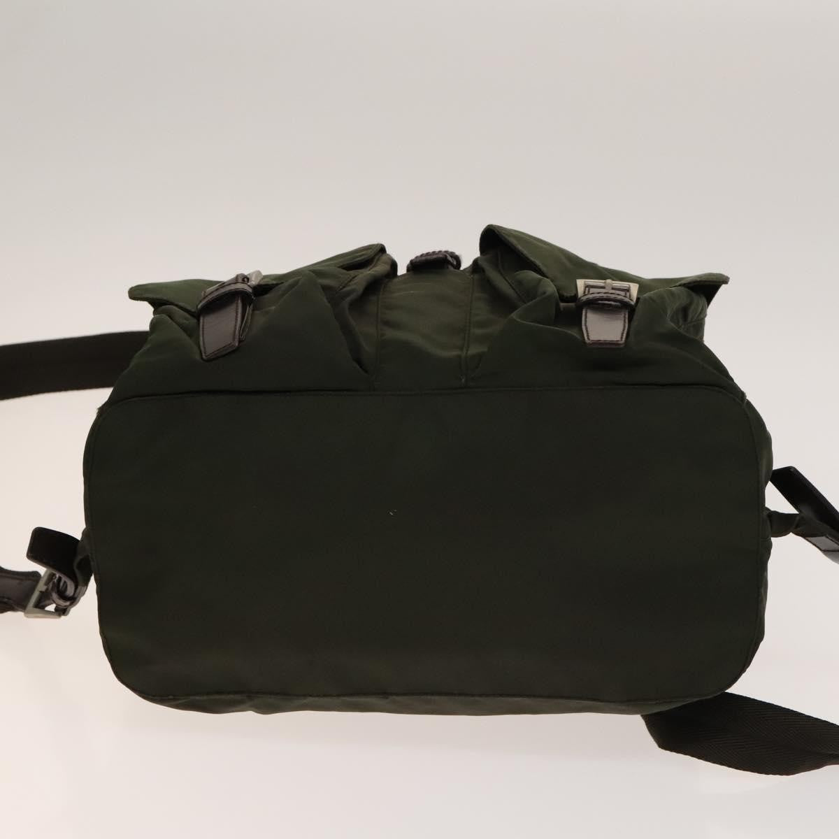 Prada Vela Double Front Pocket Backpack Tessuto With Saffiano Leather Khaki Nylon Backpack Bag
