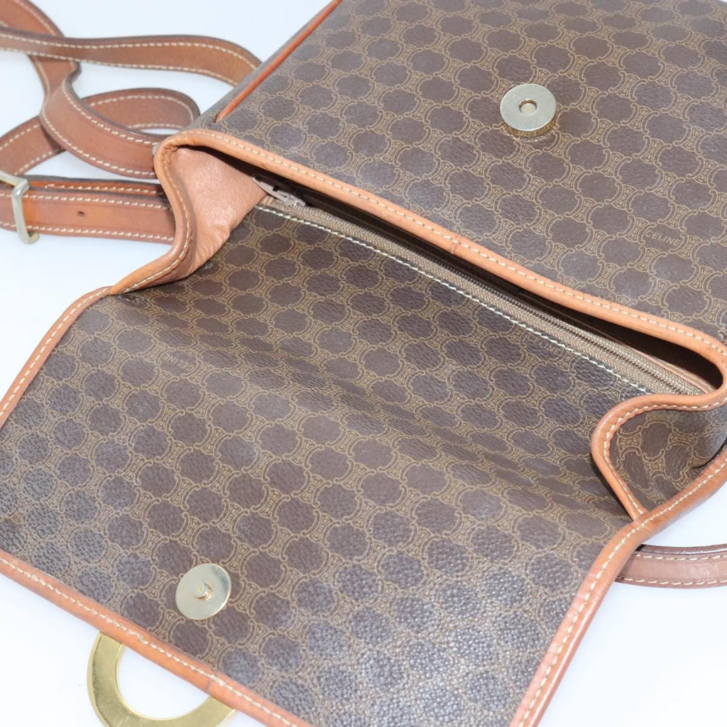 Celine Vintage Macadam Circle Logo Shoulder Bag Canvas And Leather Brown Canvas Shoulder Bag Bag