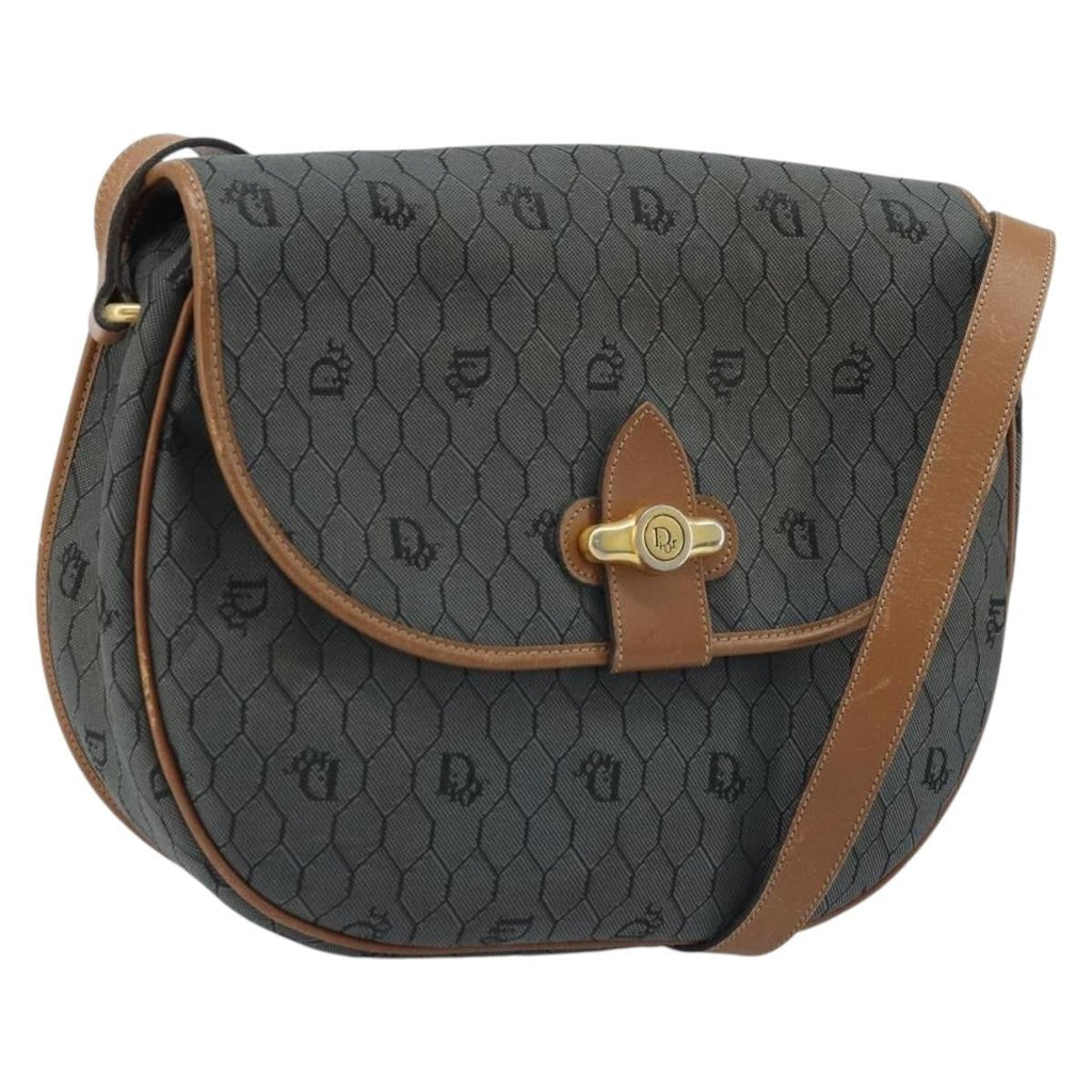 Christian Dior Vintage Honeycomb Flap Crossbody Bag Canvas And Leather Black Canvas Shoulder Bag Bag (Pre-Owned)