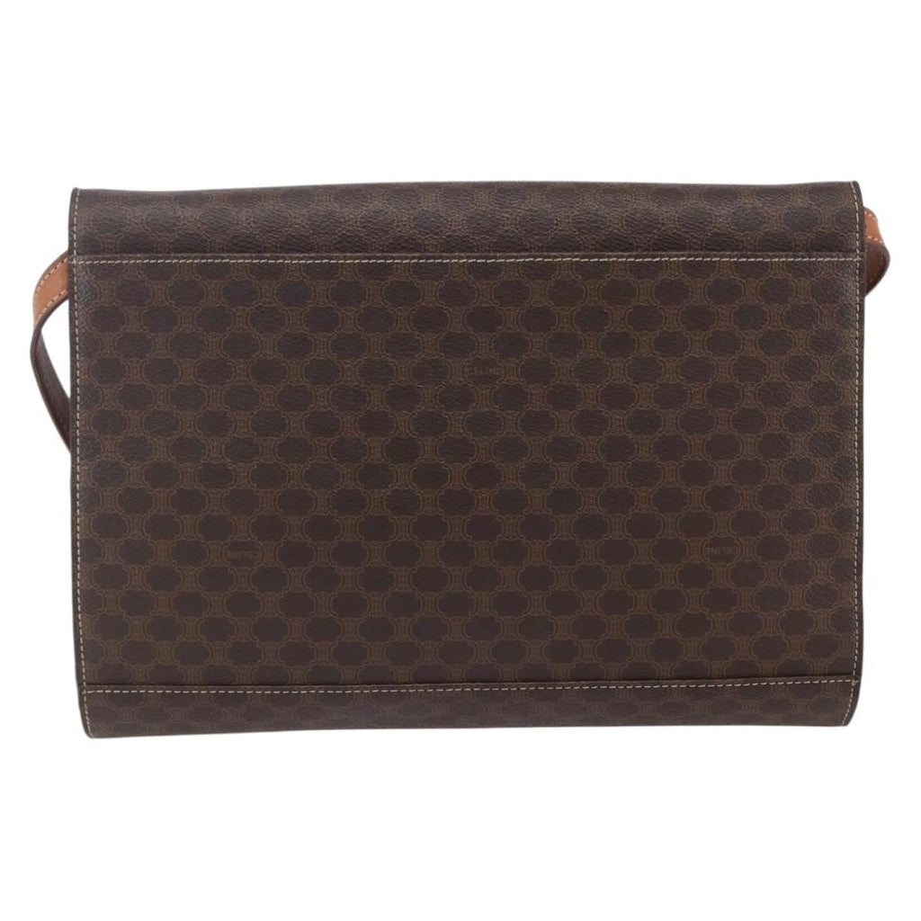 Celine Vintage Macadam Circle Logo Shoulder Bag Canvas And Leather Brown Canvas Shoulder Bag Bag
