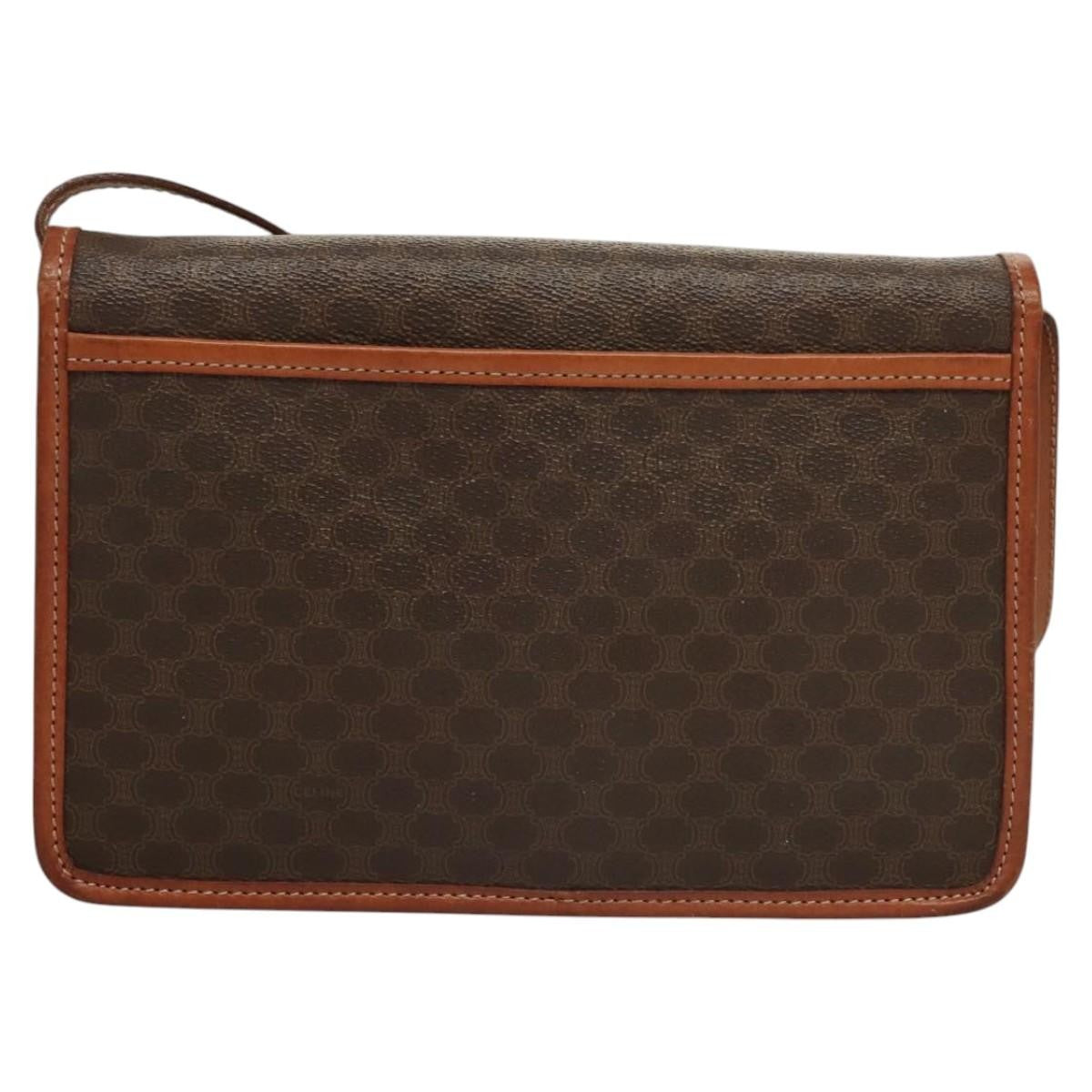 Celine Vintage Macadam Shoulder Bag Canvas And Leather Brown Canvas Shoulder Bag Bag