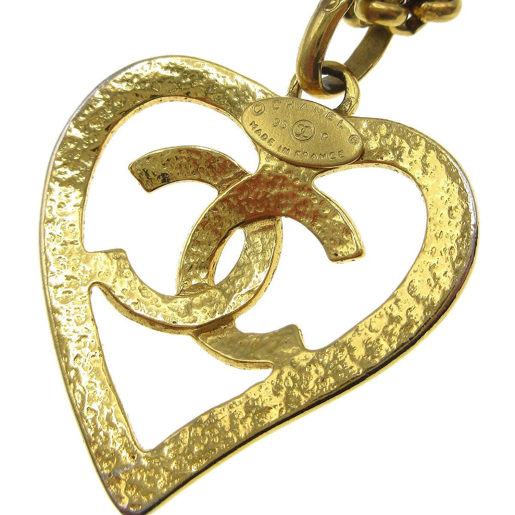 Chanel Cc Heart Pendant Necklace Metal Gold Gold_Plated Necklace Jewelry