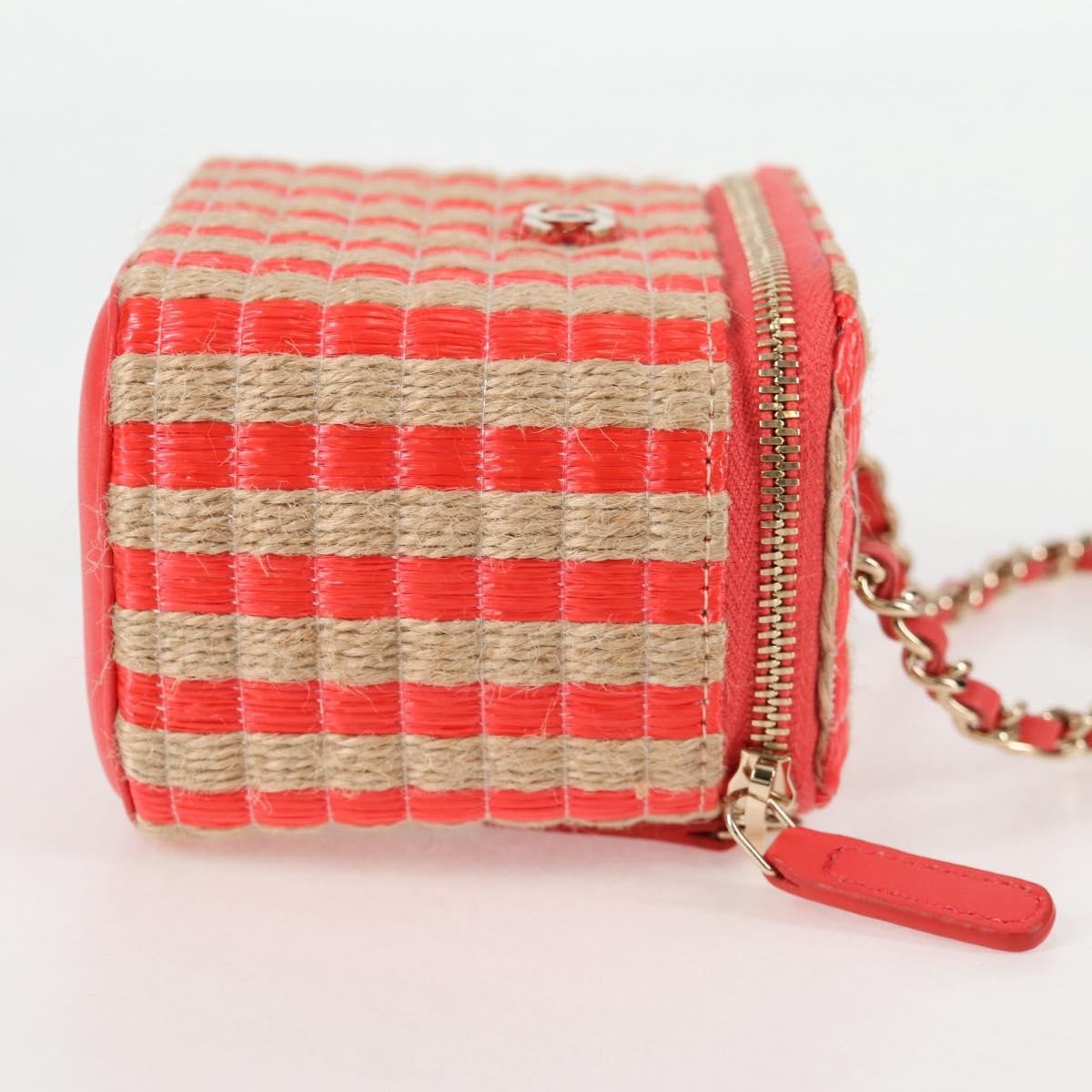 Chanel Classic Vanity Case With Chain Striped Raffia And Jute Red Canvas Shoulder Bag Bag
