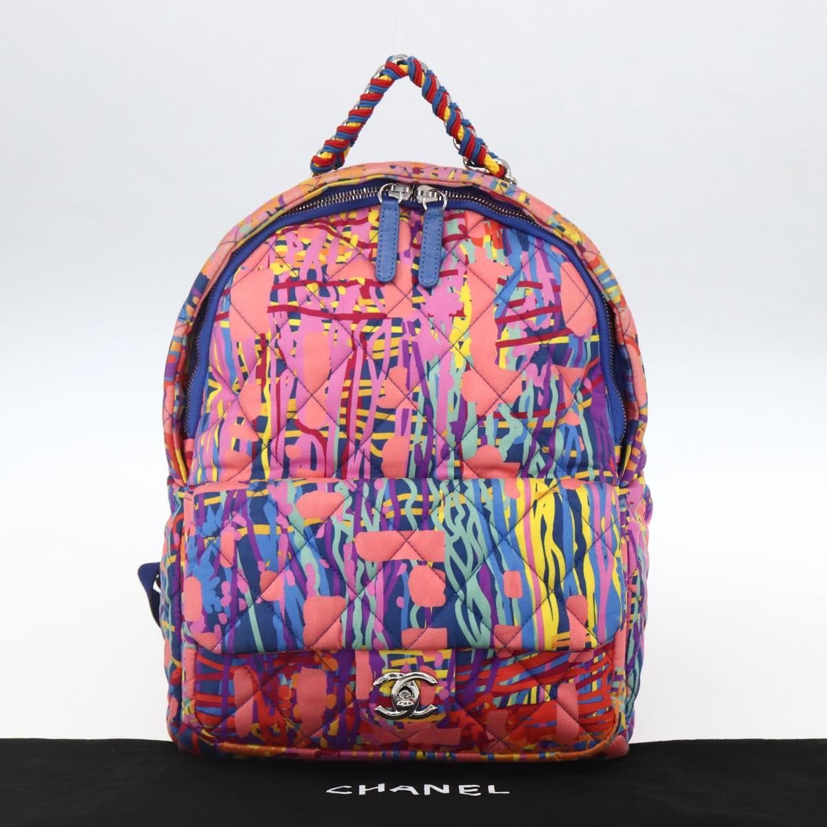 Chanel Cc Pocket Backpack Quilted Printed Foulard Multicolour Nylon Backpack Bag