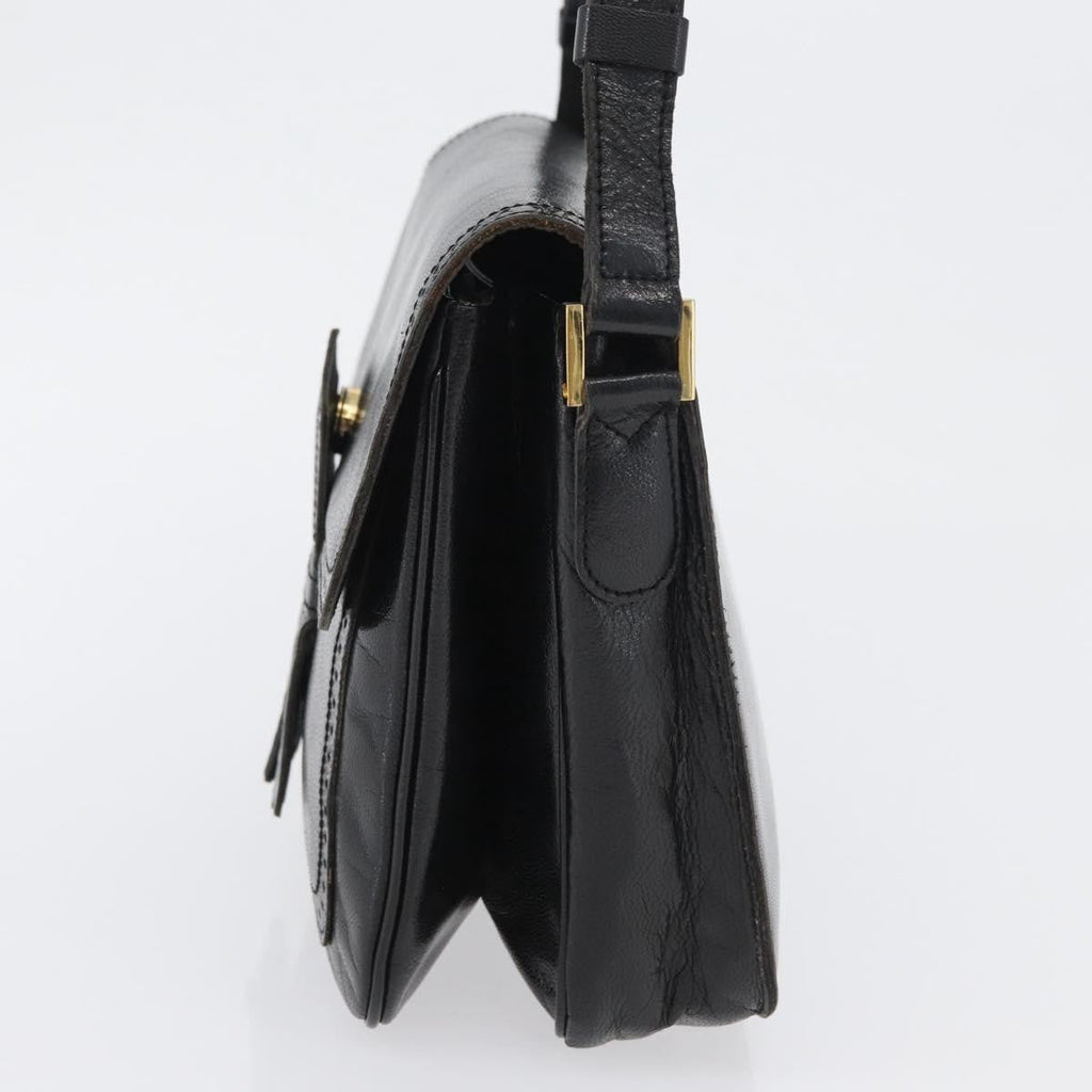 Saint Laurent Vintage Shoulder Bag Leather Black Leather Shoulder Bag Bag (Pre-Owned)