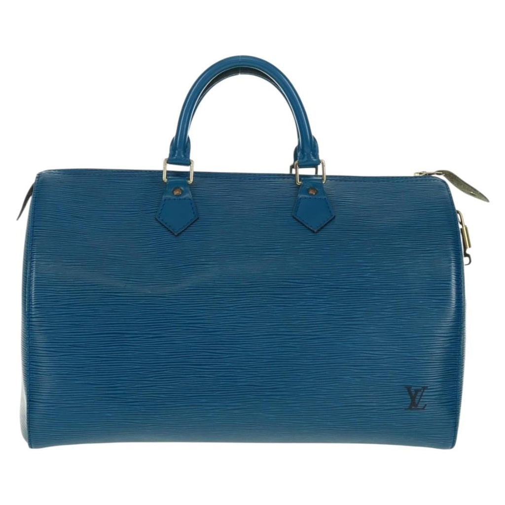 Louis Vuitton Speedy Handbag Epi Leather Blue Leather Handbag