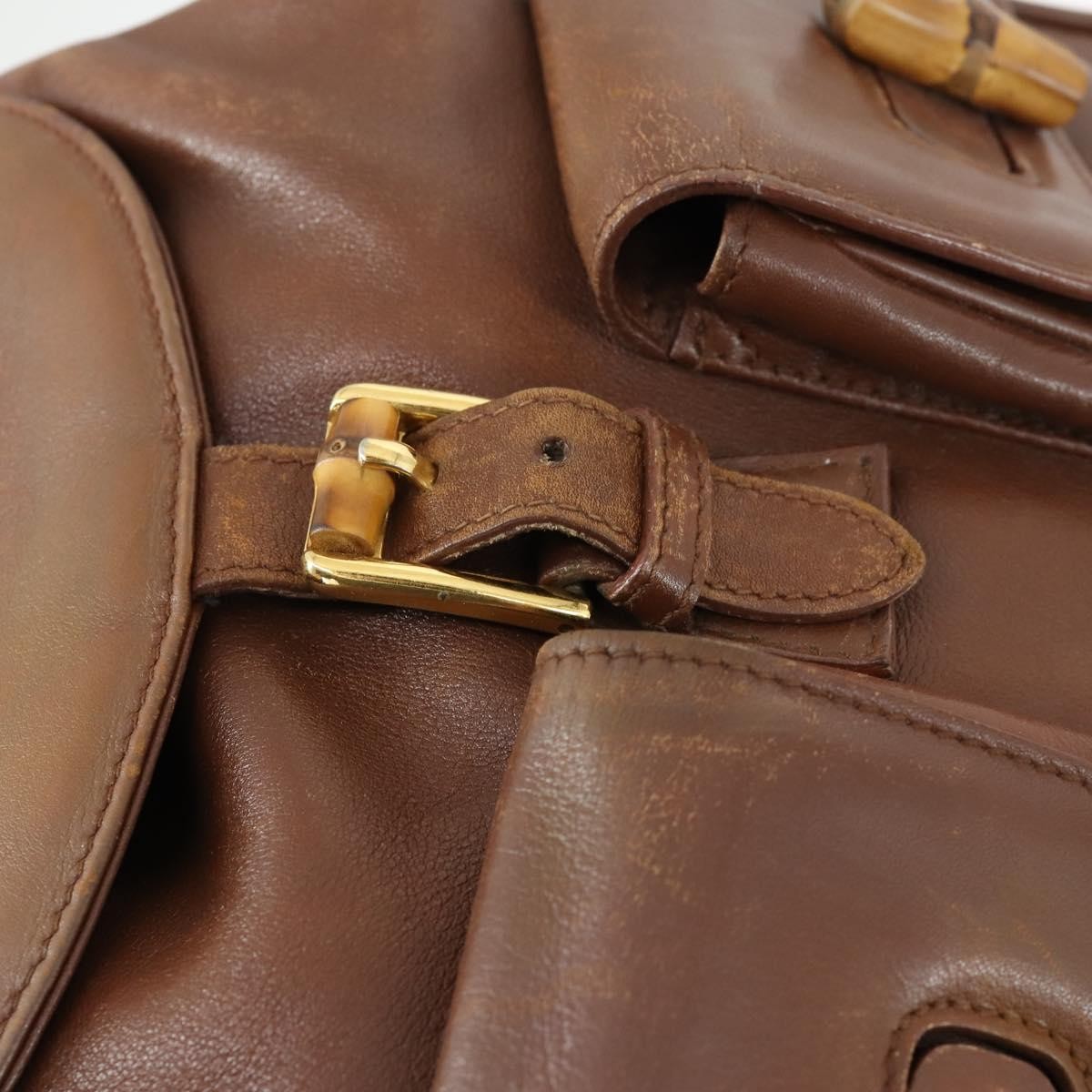 Gucci Vintage Bamboo Backpack Leather Brown Leather Backpack Bag (Pre-Owned)