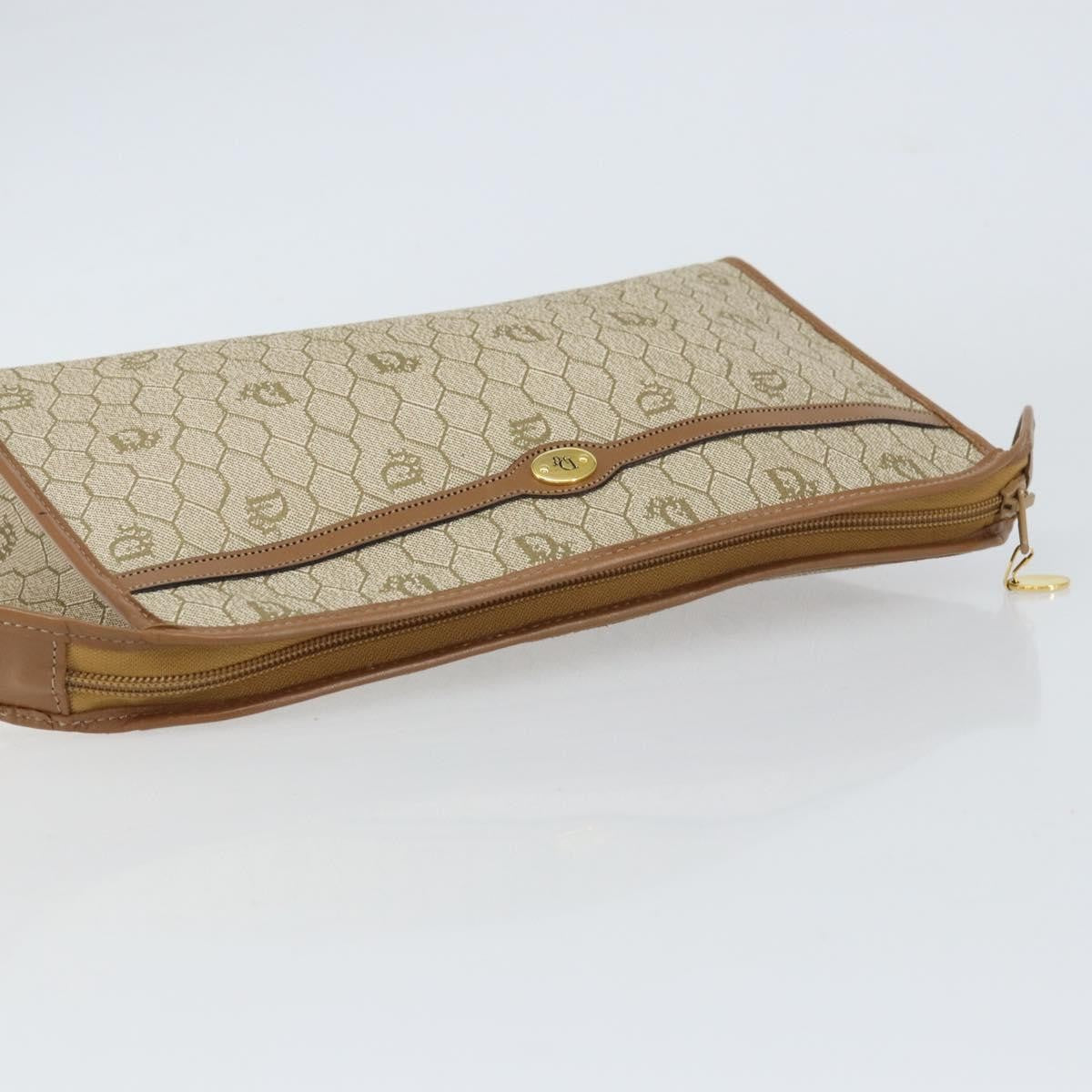 Christian Dior Vintage Honeycomb Zip Pouch Coated Canvas Beige Canvas Clutche & Pouche Bag (Pre-Owned)
