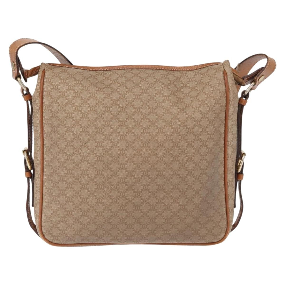 Celine Vintage Macadam Shoulder Bag Canvas And Leather Beige Canvas Shoulder Bag Bag