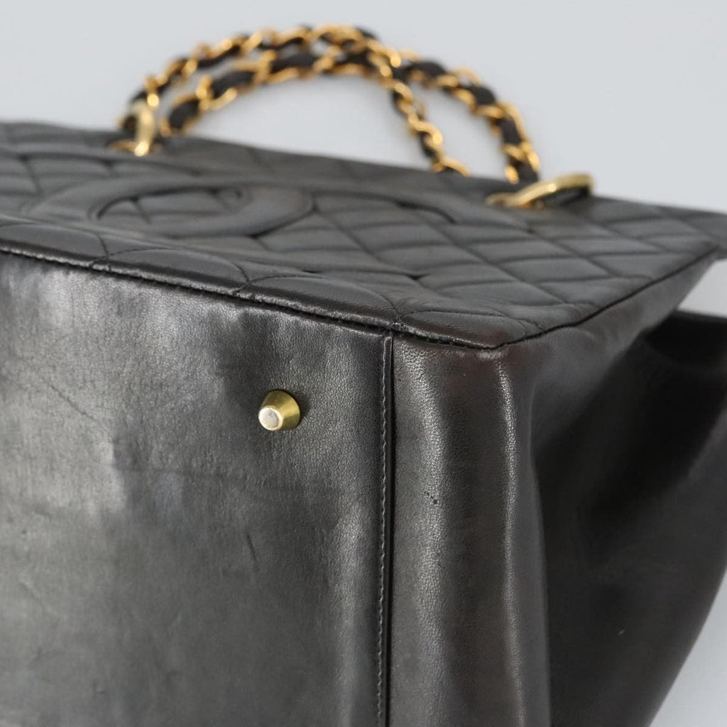 Chanel Vintage Grand Shopping Tote Quilted Lambskin Black Leather Tote Bag Bag