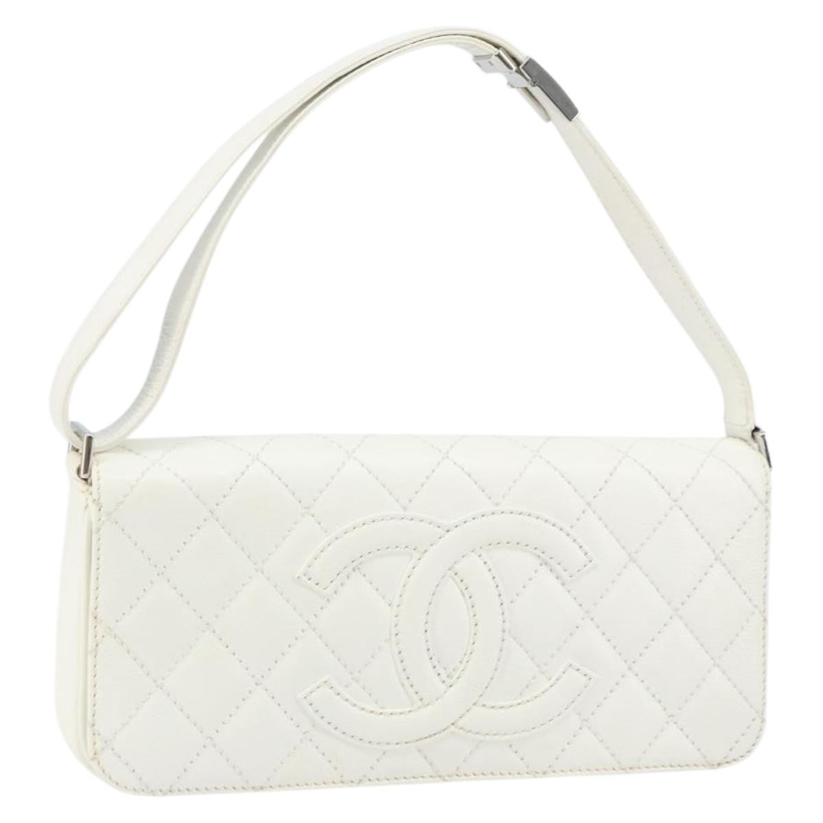 Chanel Vintage Timeless Cc Adjustable Shoulder Bag Quilted Calfskin White Leather Shoulder Bag Bag