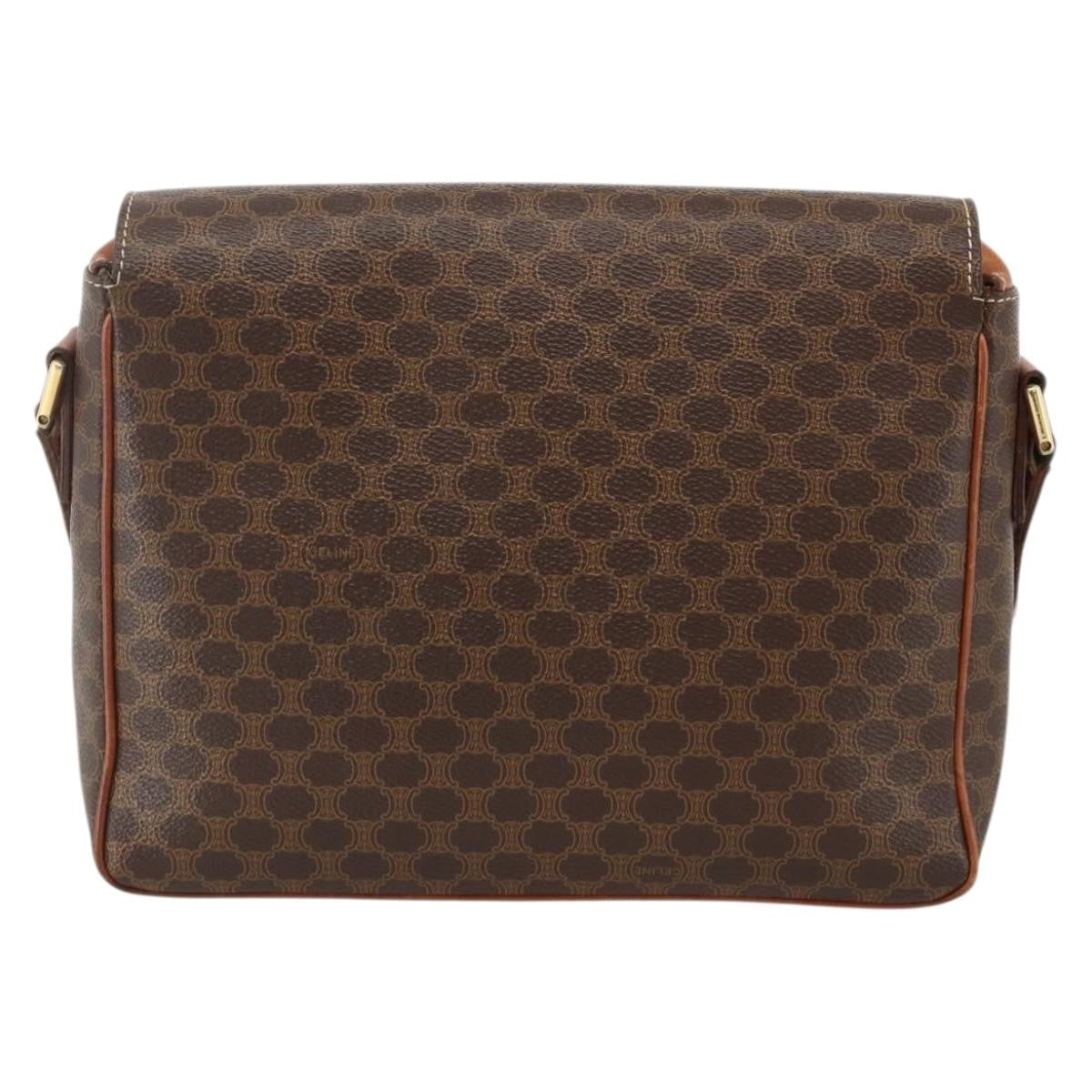 Celine Vintage Macadam Circle Logo Shoulder Bag Canvas And Leather Brown Canvas Shoulder Bag Bag