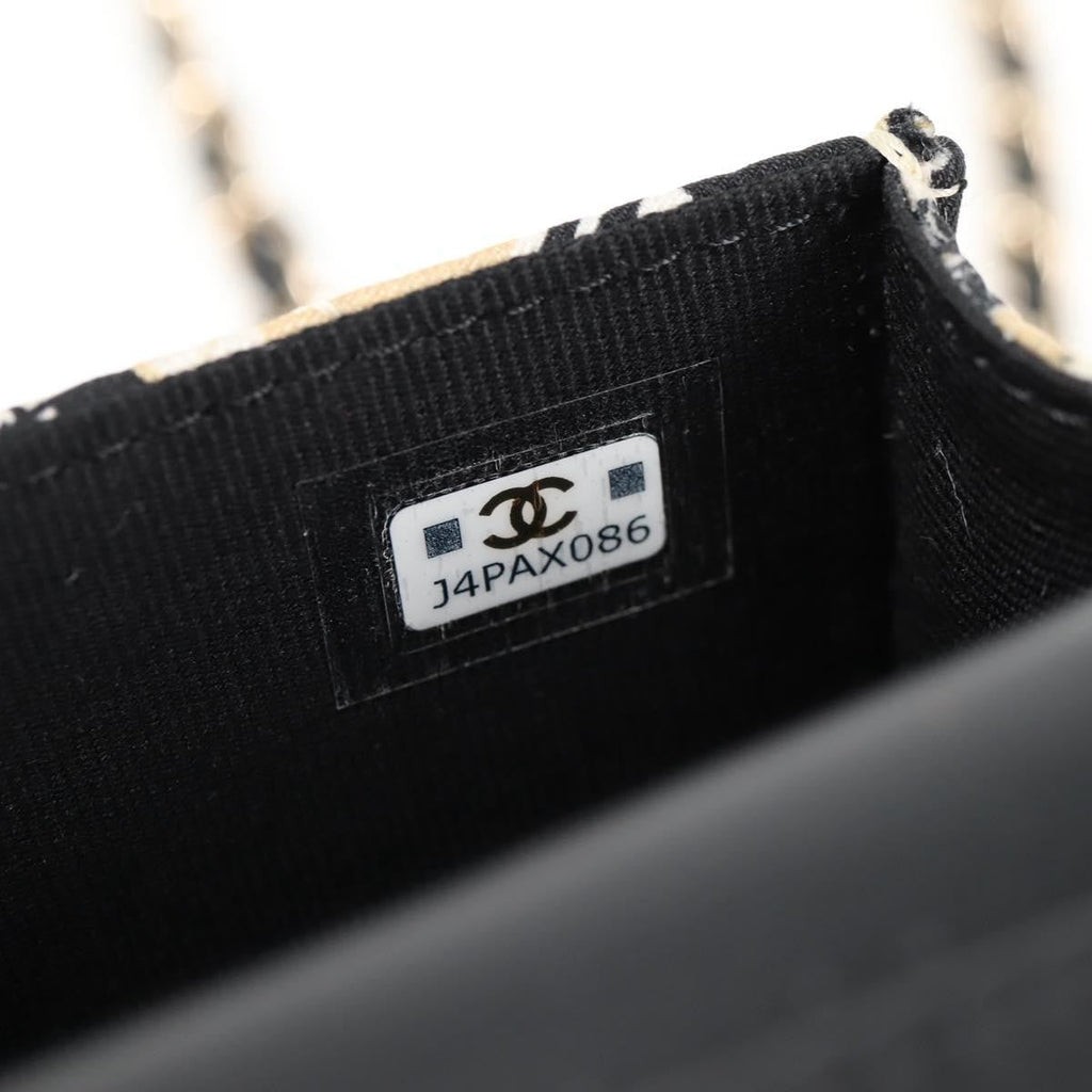 Chanel Flap Card Holder On Chain Quilted Printed Canvas Beige Nylon Shoulder Bag Bag