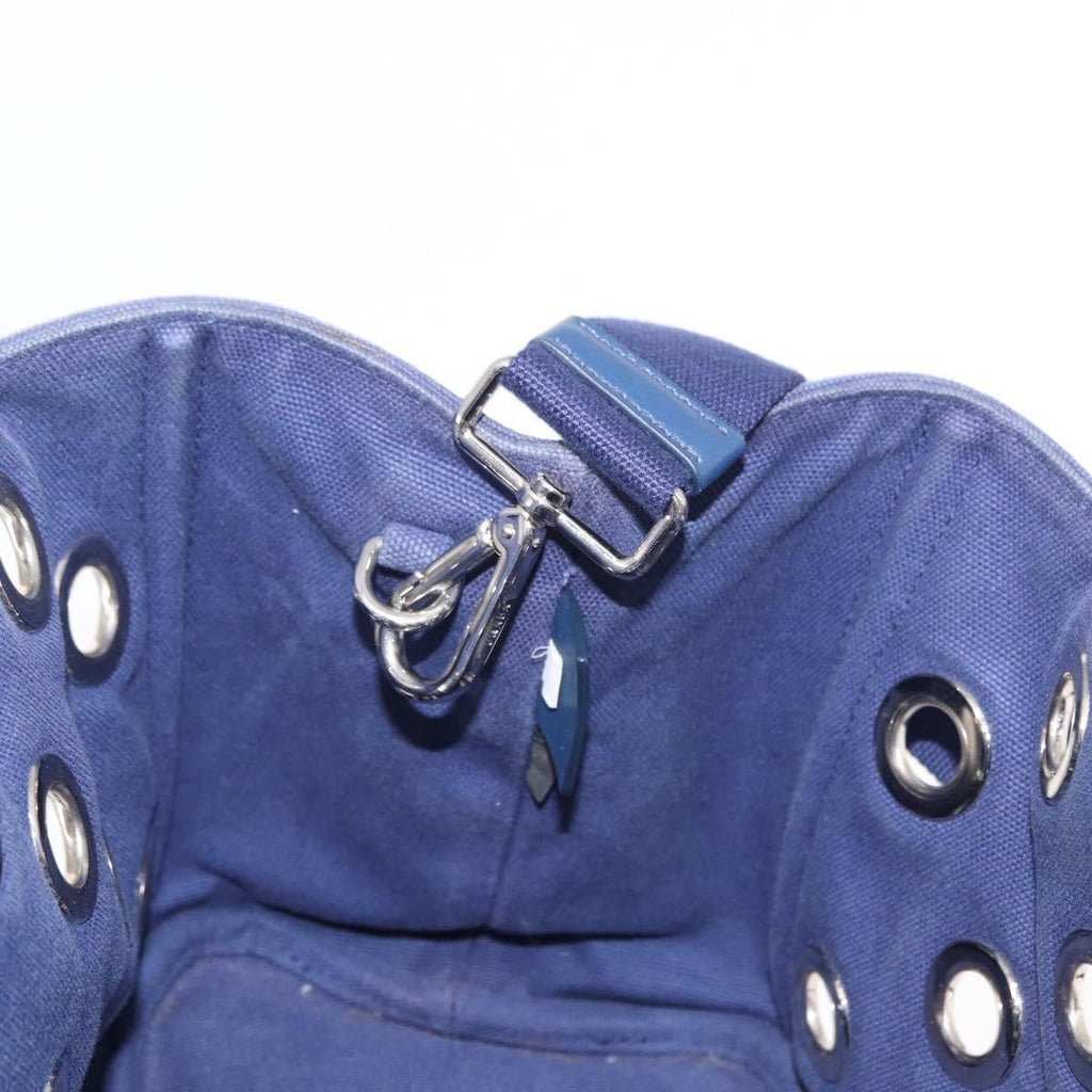 Prada Canapa Convertible Tote Grommet Embellished Canvas Blue Canvas Tote Bag Bag