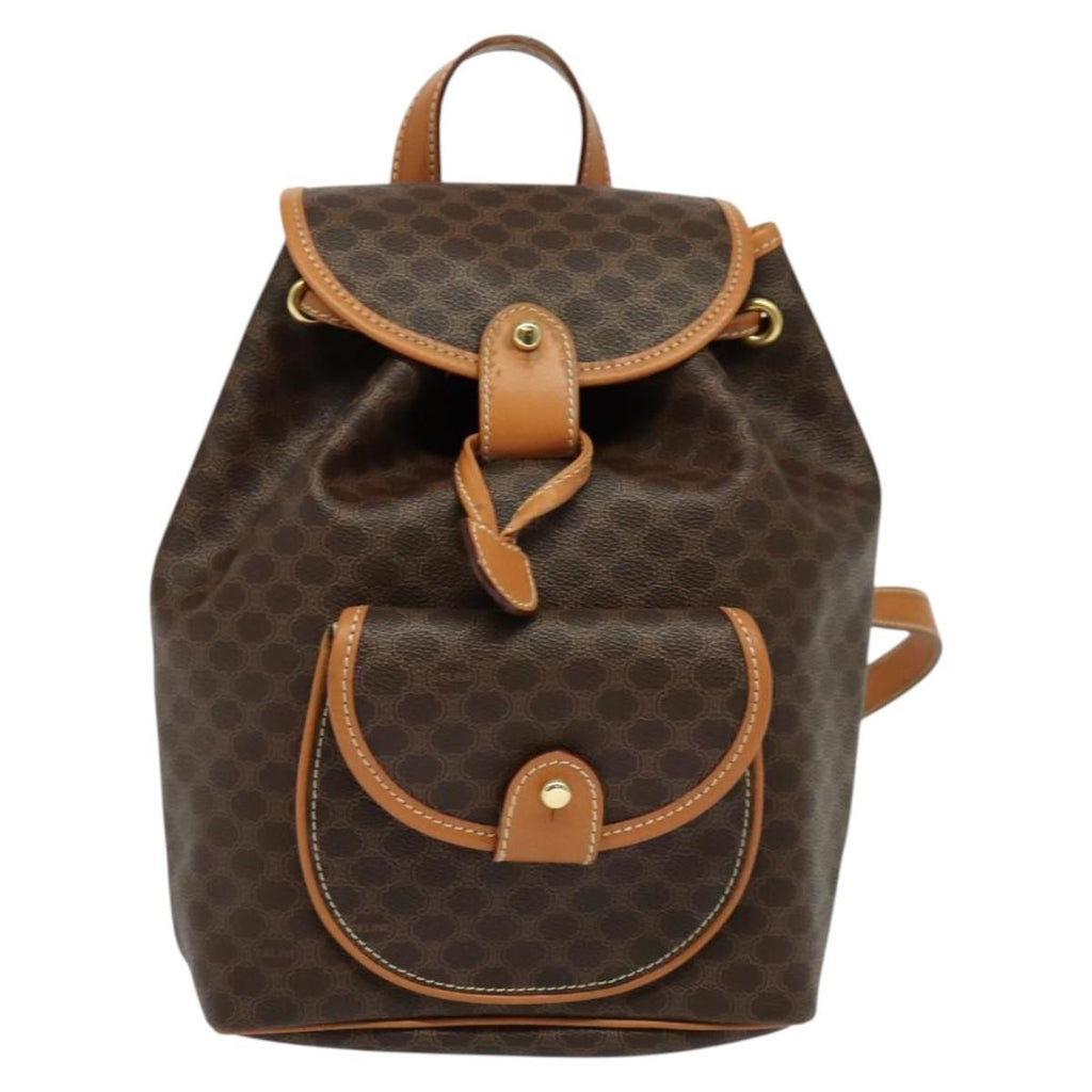 Celine Vintage Macadam Backpack Canvas And Leather Brown Pvc Backpack Bag