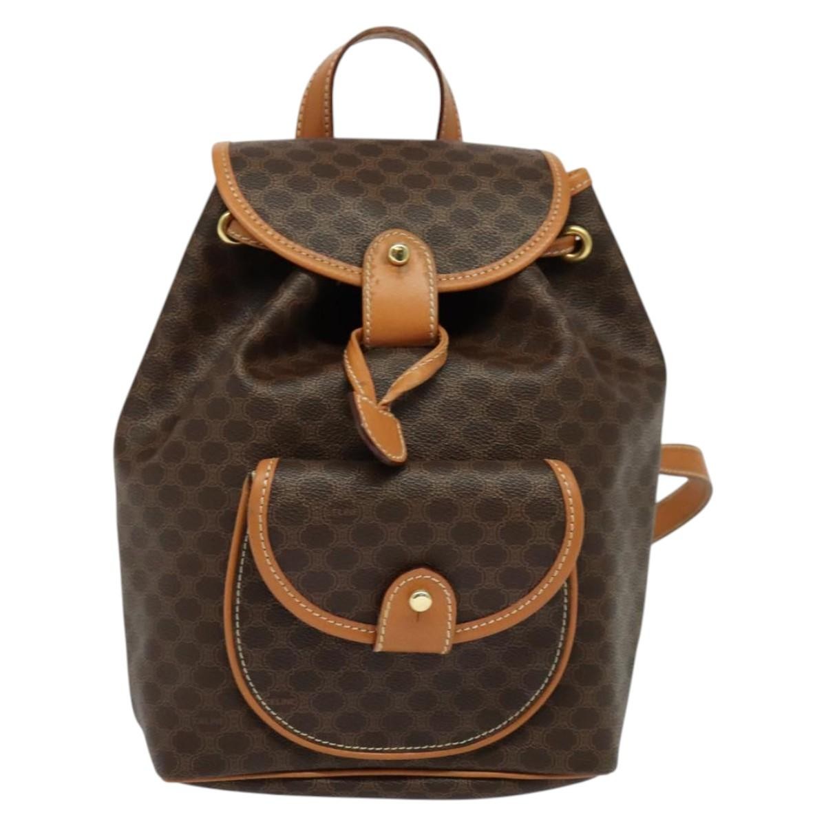 Celine Vintage Macadam Backpack Canvas And Leather Brown Pvc Backpack Bag