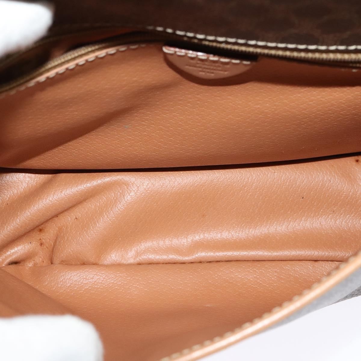 Celine Vintage Macadam Circle Logo Shoulder Bag Canvas And Leather Brown Canvas Shoulder Bag Bag