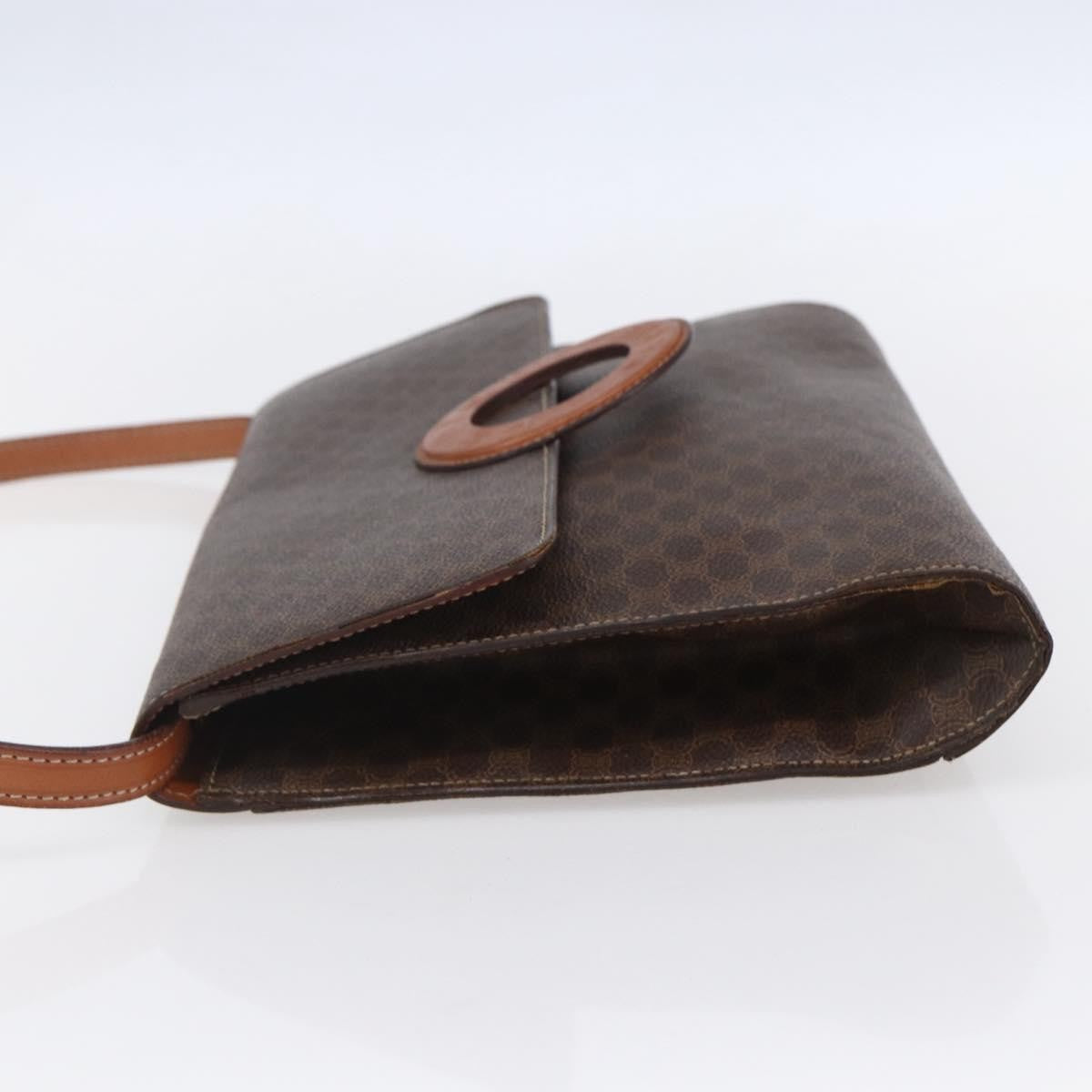 Celine Vintage Macadam Circle Logo Shoulder Bag Canvas And Leather Brown Canvas Shoulder Bag Bag