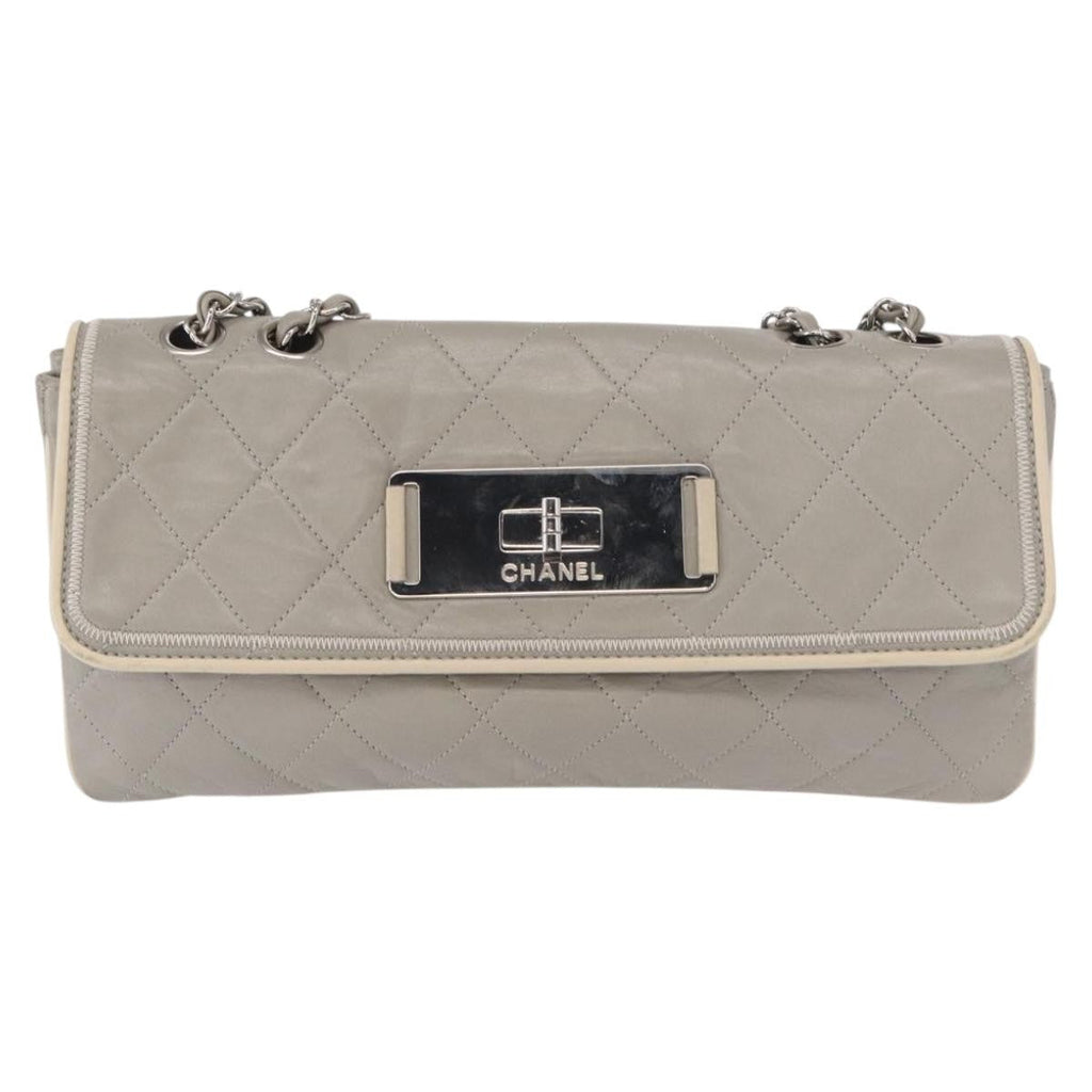 Chanel Mademoiselle Lock Flap Bag Quilted Lambskin Gray Leather Shoulder Bag Bag