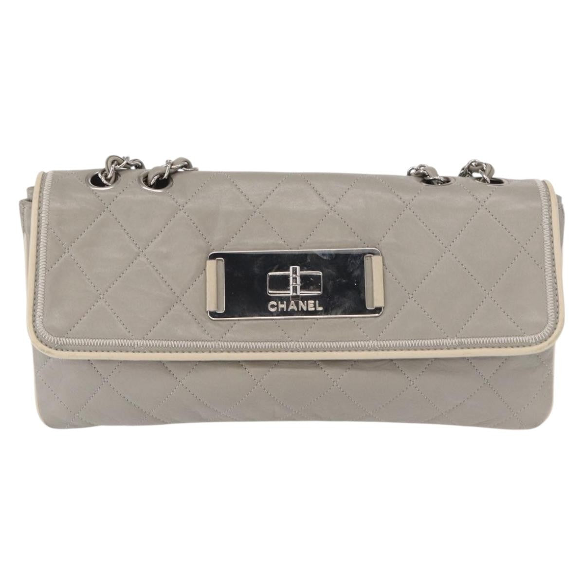Chanel Mademoiselle Lock Flap Bag Quilted Lambskin Gray Leather Shoulder Bag Bag