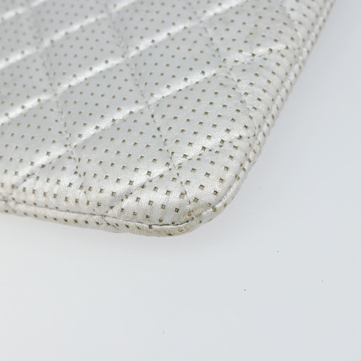 Chanel O Case Clutch Quilted Perforated Lambskin Silver Leather Clutche & Pouche Bag
