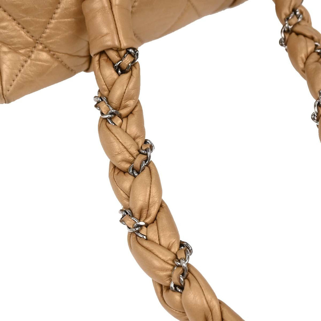 Chanel Lady Braid Flap Tote Quilted Distressed Lambskin Gold Leather Handbag