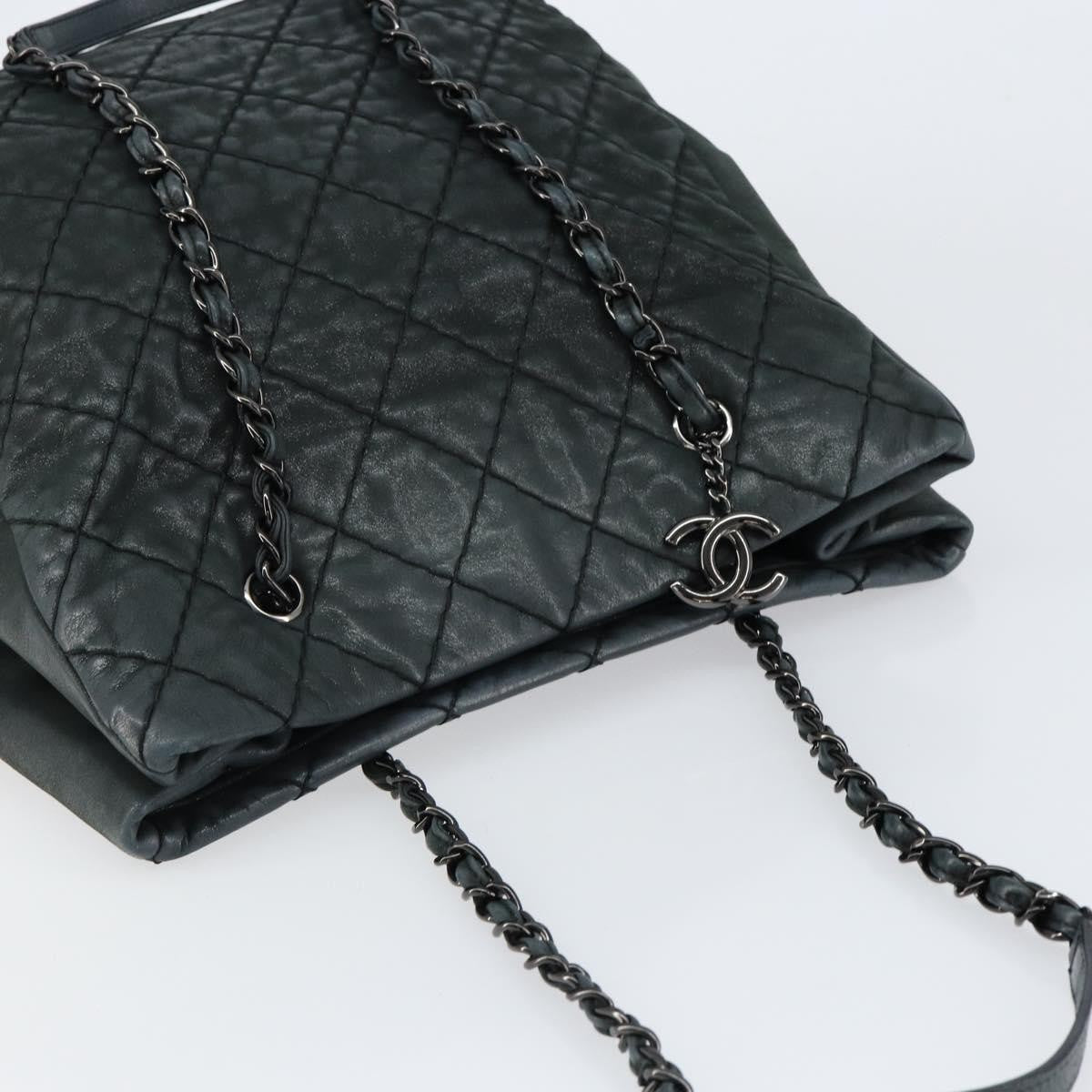 Chanel Cc Charm Tote Quilted Iridescent Calfskin Green Leather Tote Bag Bag