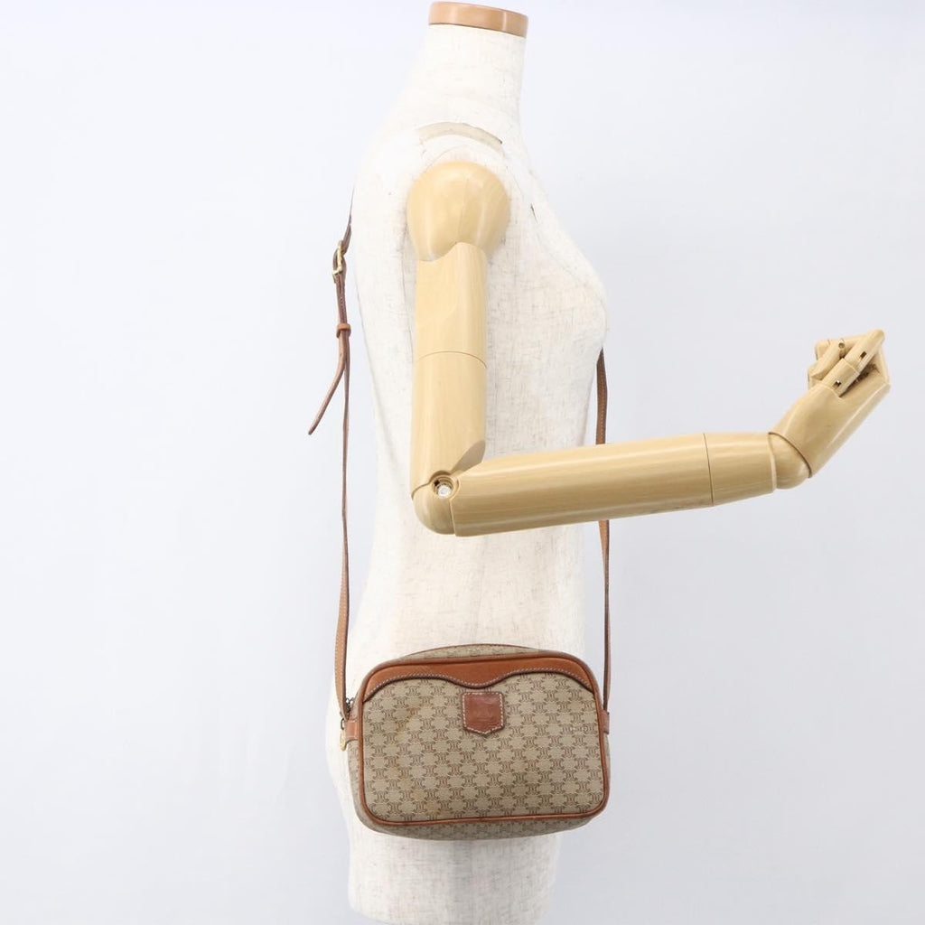 Celine Vintage Macadam Shoulder Bag Canvas And Leather Beige Canvas Shoulder Bag Bag