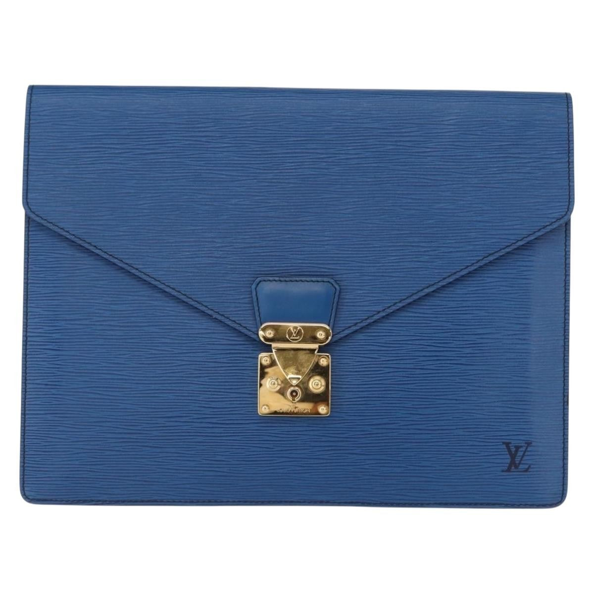 Louis Vuitton Porte-Documents Senateur Bag Epi Leather Blue Leather Clutche & Pouche Bag