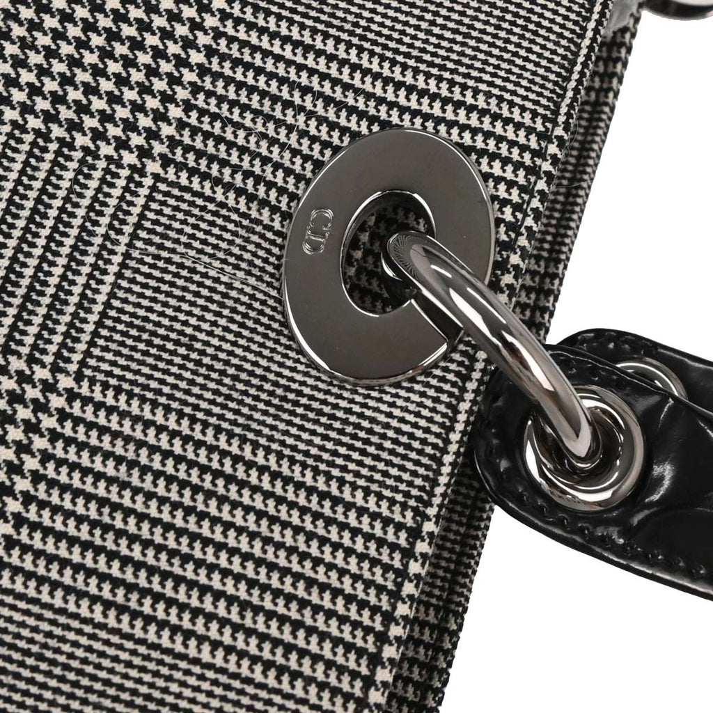 Christian Dior Vintage Lady Dior Bag Houndstooth Canvas Black Canvas Handbag (Pre-Owned)