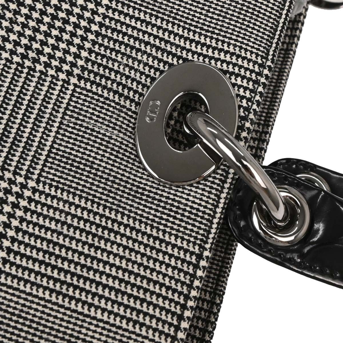 Christian Dior Vintage Lady Dior Bag Houndstooth Canvas Black Canvas Handbag (Pre-Owned)