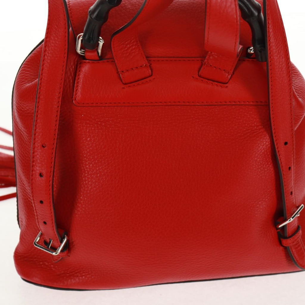 Gucci Bamboo Tassel Backpack Leather Red Leather Backpack Bag (Pre-Owned)