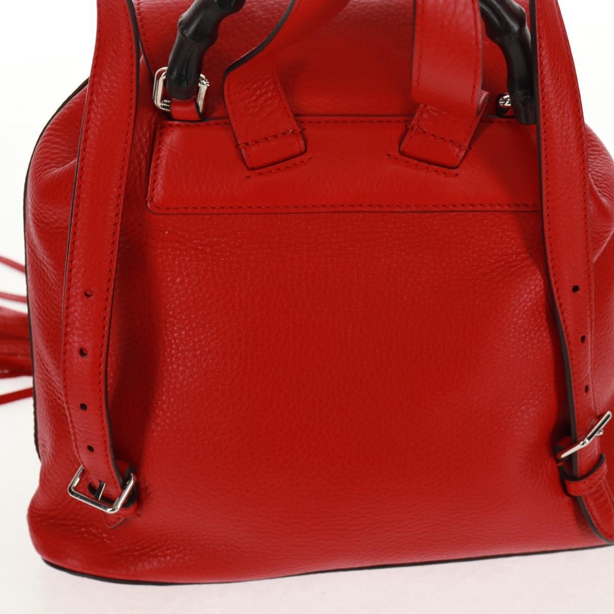 Gucci Bamboo Tassel Backpack Leather Red Leather Backpack Bag (Pre-Owned)