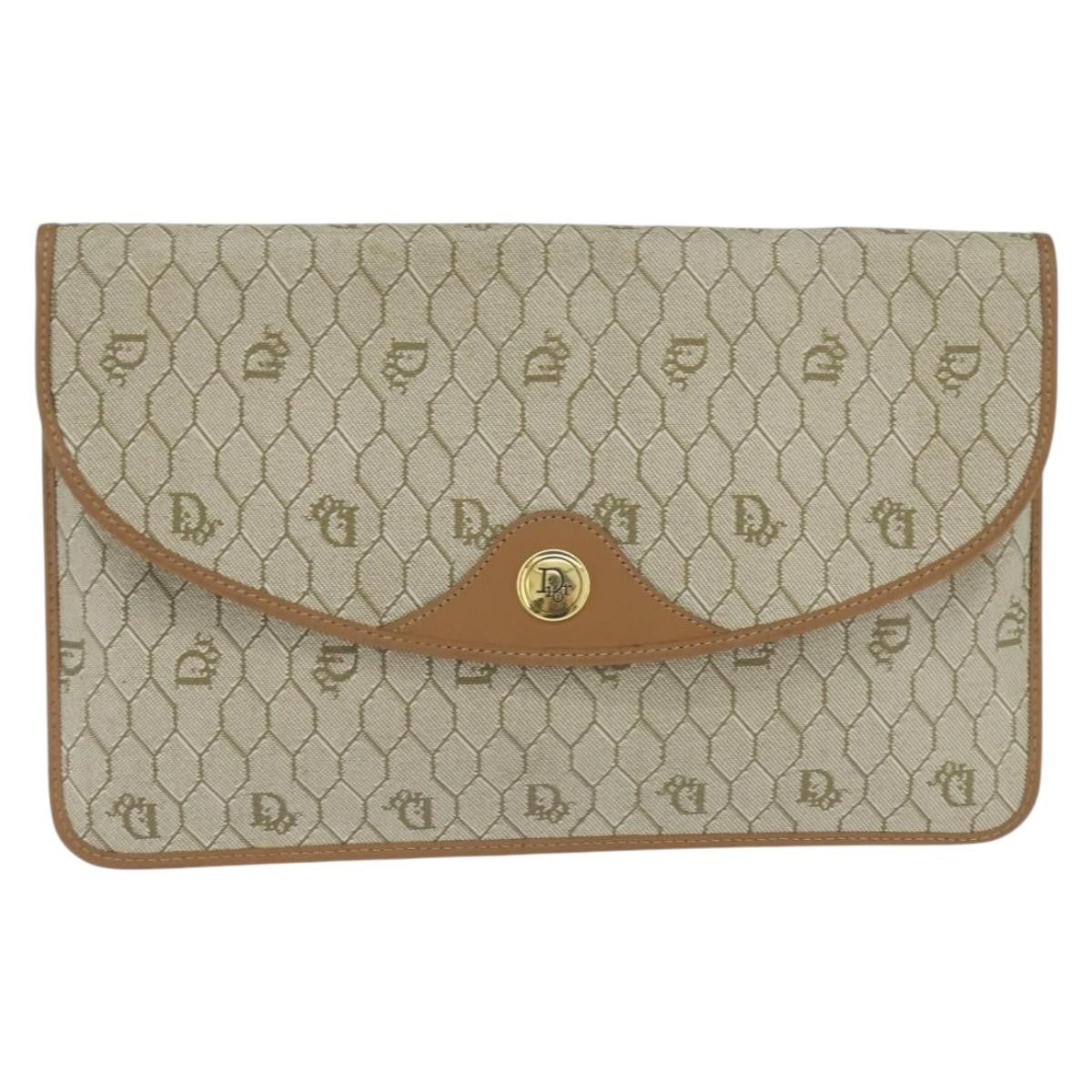 Christian Dior Vintage Honeycomb Clutch Canvas Beige Canvas Clutche & Pouche Bag (Pre-Owned)