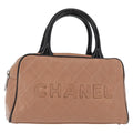 Chanel Embossed Logo Bowler Bag Quilted Caviar Beige Leather Handbag