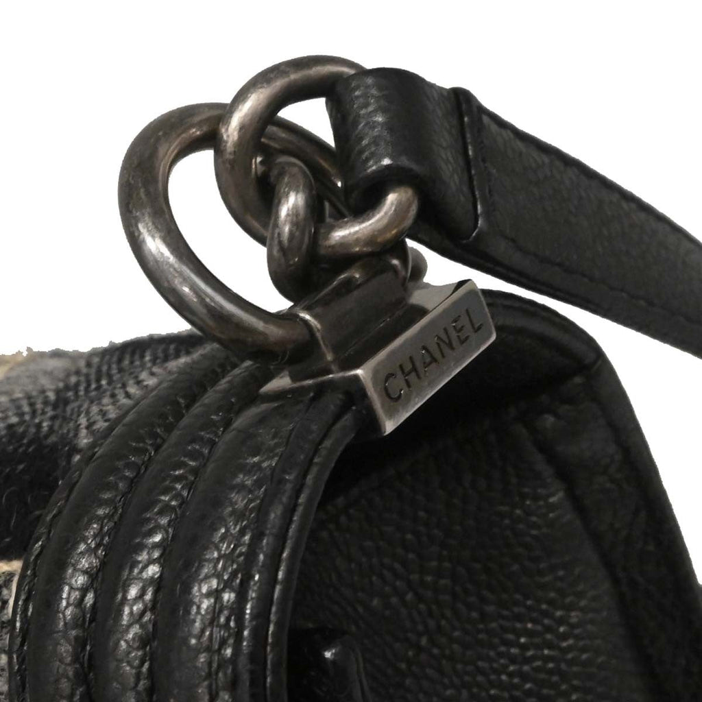 Chanel Boy Flap Bag Tweed And Leather Black Leather Shoulder Bag Bag