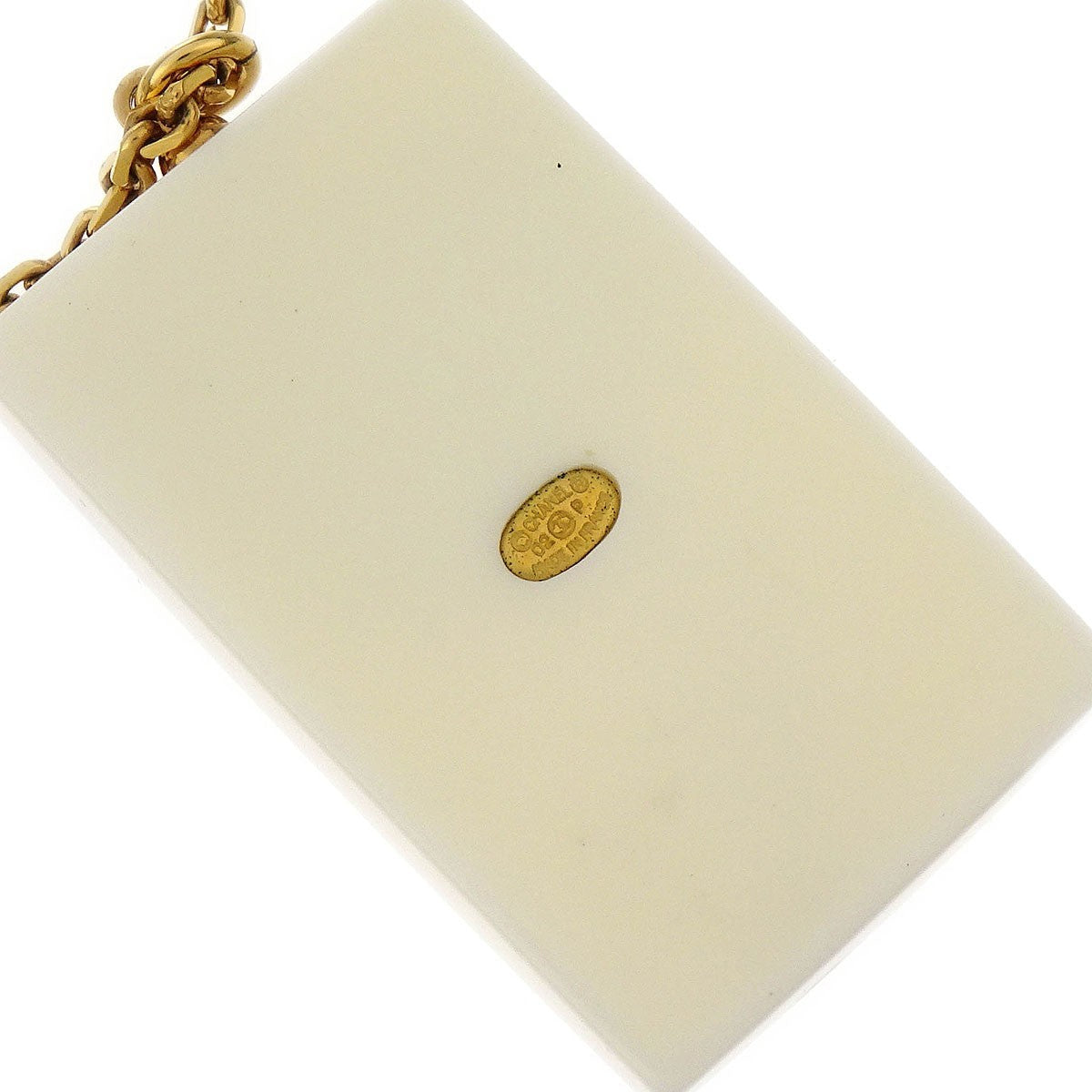 Chanel Vintage Cc Rectangular Pendant Necklace Metal And Resin Gold Gold_Plated Necklace Jewelry