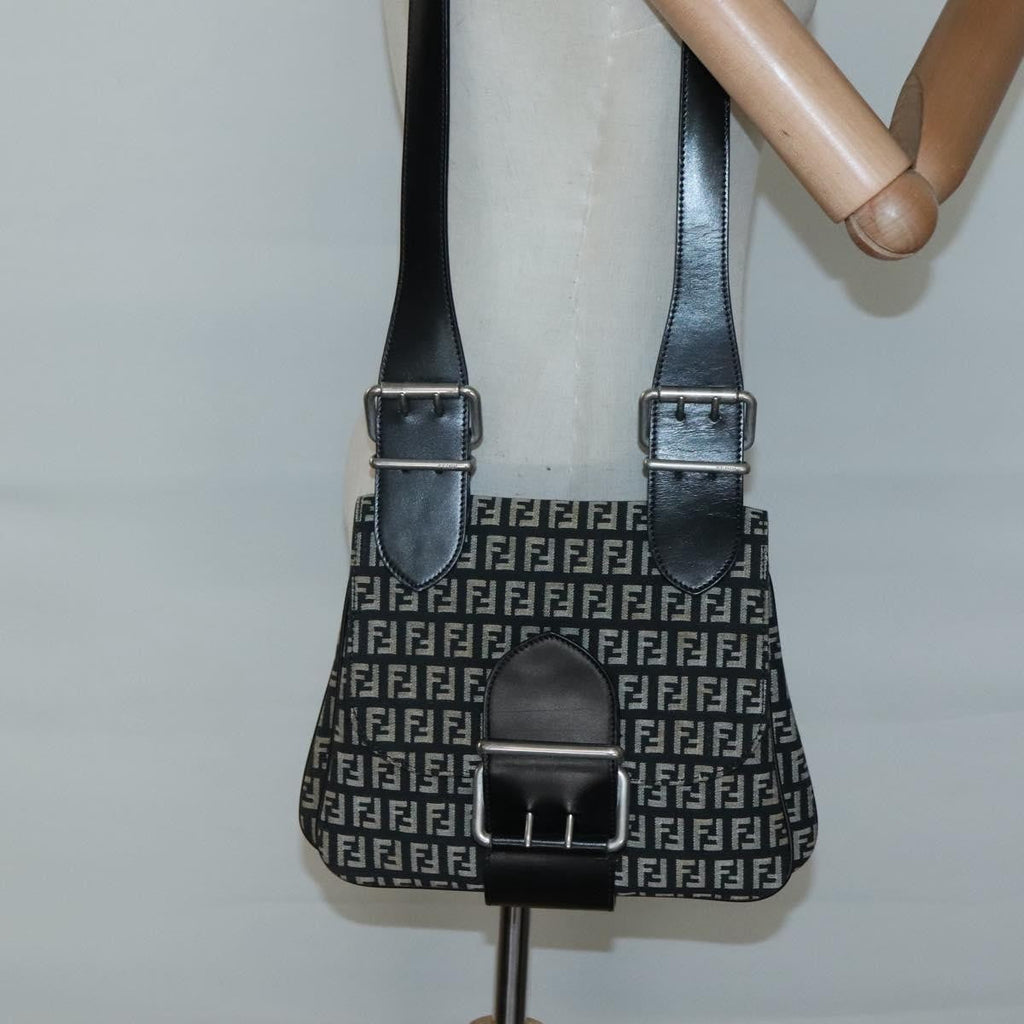 Fendi Buckle Flap Shoulder Bag Zucchino Canvas Black Canvas Shoulder Bag Bag