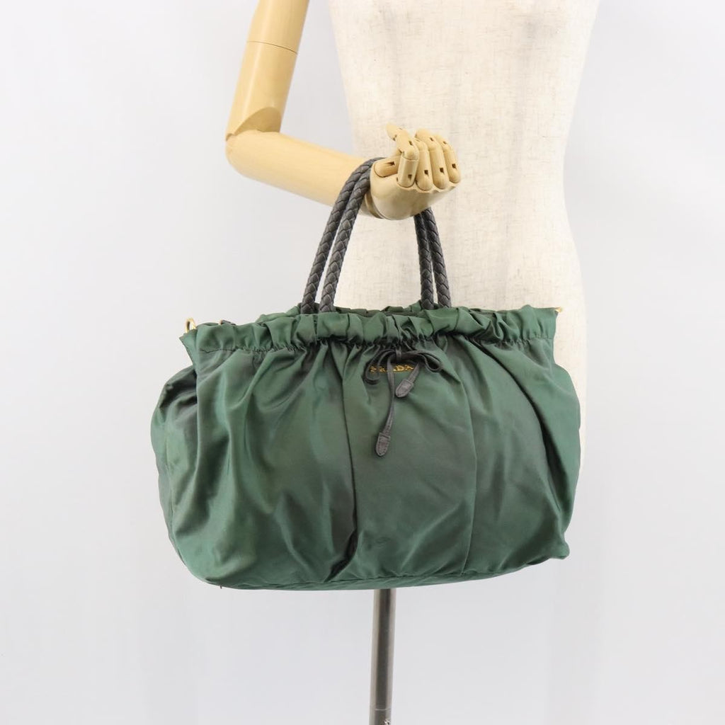 Prada Convertible Bow Tote Tessuto Green Nylon Handbag