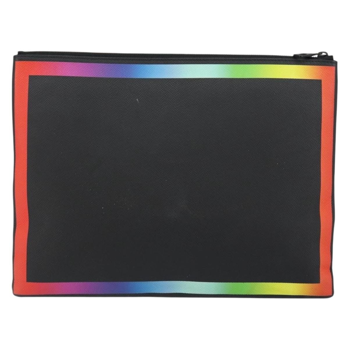 Louis Vuitton Pochette A4 Rainbow Taiga Leather Black Leather Clutche & Pouche Bag
