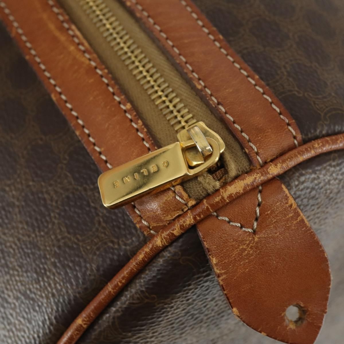 Celine Vintage Macadam Boston Bag Canvas Brown Pvc Travel Bag Bag