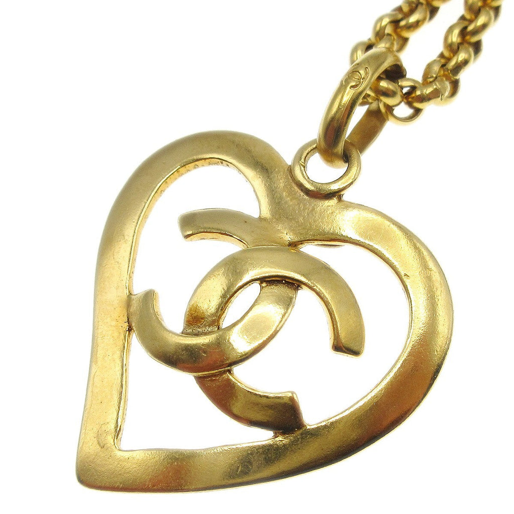 Chanel Cc Heart Pendant Necklace Metal Gold Gold_Plated Necklace Jewelry