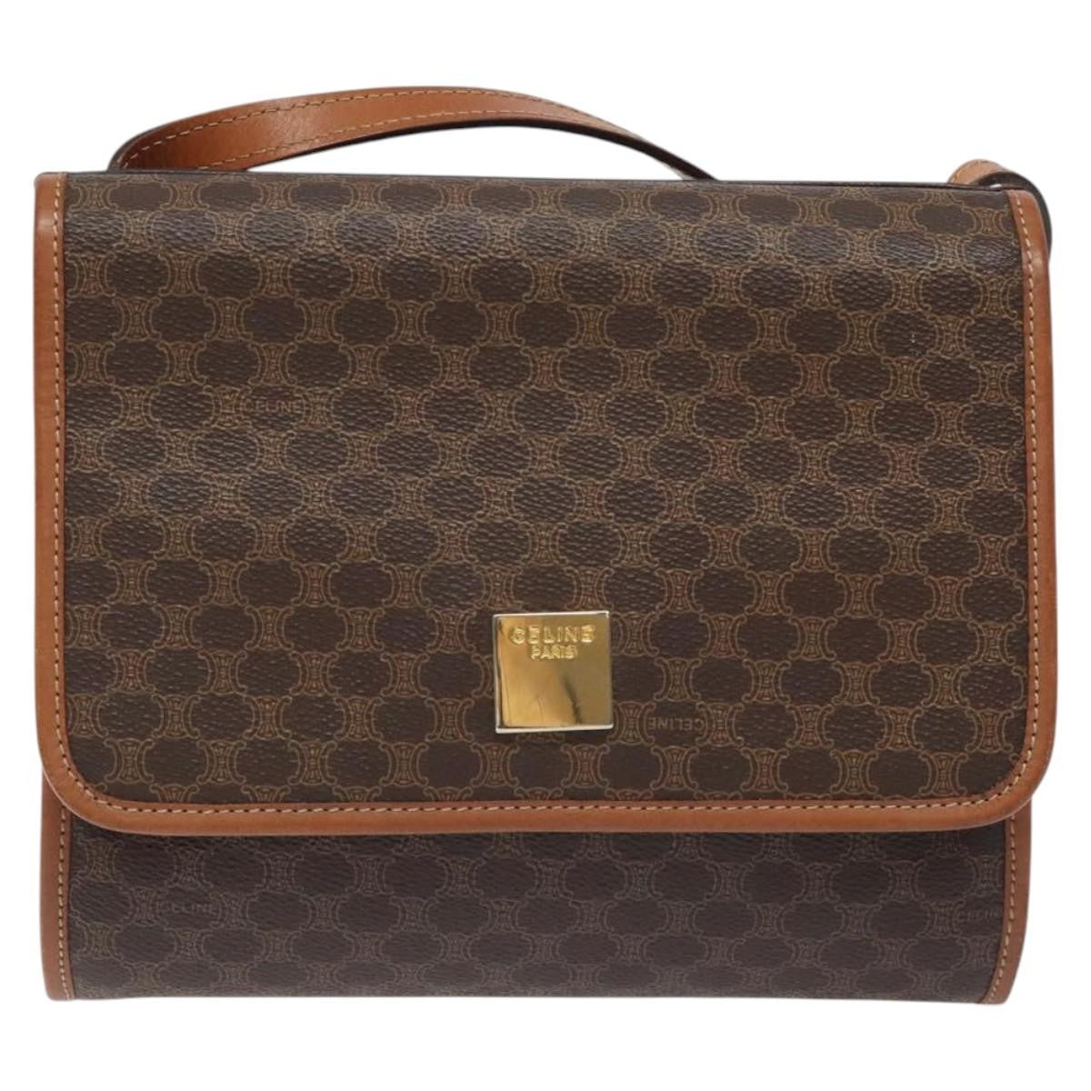 Celine Vintage Macadam Shoulder Bag Canvas And Leather Brown Canvas Shoulder Bag Bag